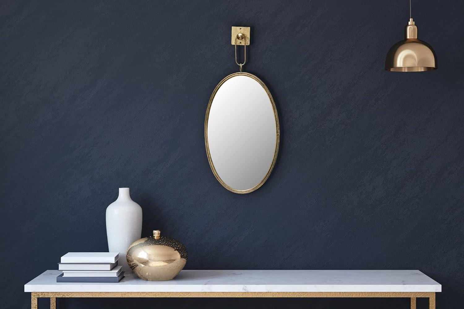 Creative Co-Op Oval Metal Framed Wall Mirror with Bracket, Gold