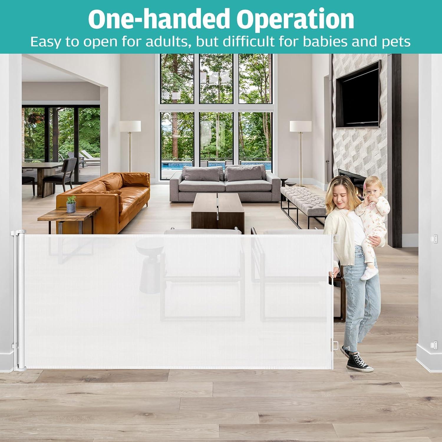 42" Tall X 135" Wide Extra Tall Baby Gates for Dogs - Extra Wide Retractable Pet Gate