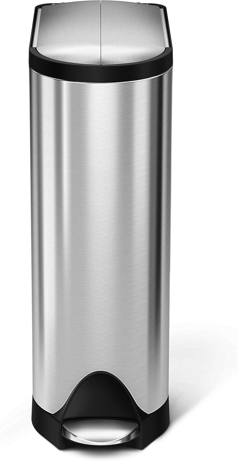 simplehuman 18 Liter / 4.8 Gallon Butterfly Lid Kitchen Step Trash Can, Brushed Stainless Steel