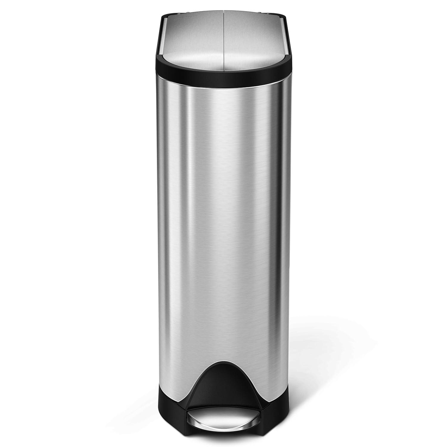 simplehuman 18 Liter / 4.8 Gallon Butterfly Lid Kitchen Step Trash Can, Brushed Stainless Steel