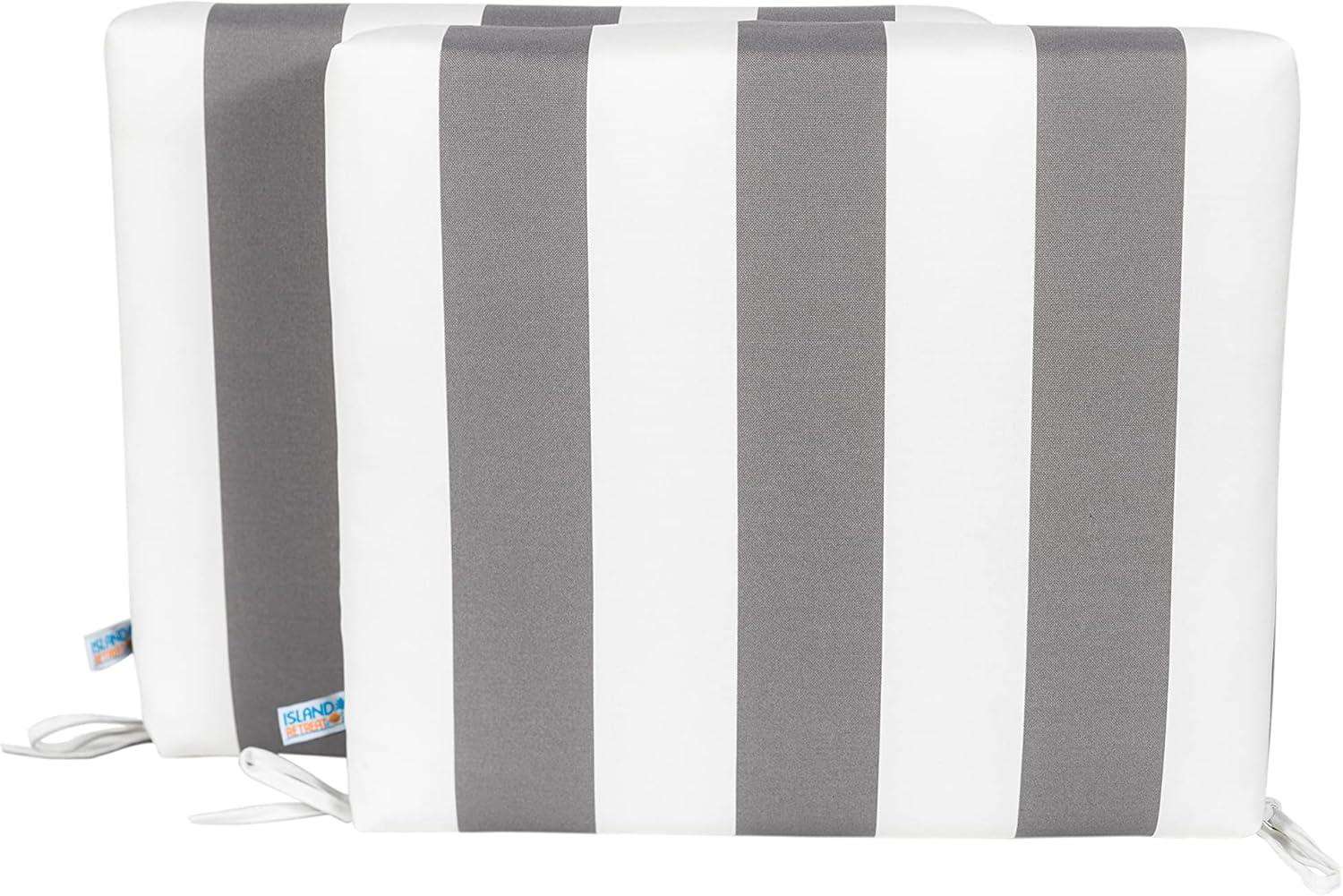 Island Retreat All-Weather Outdoor Slate Grey Stripe Seat Cushion, Set of 2