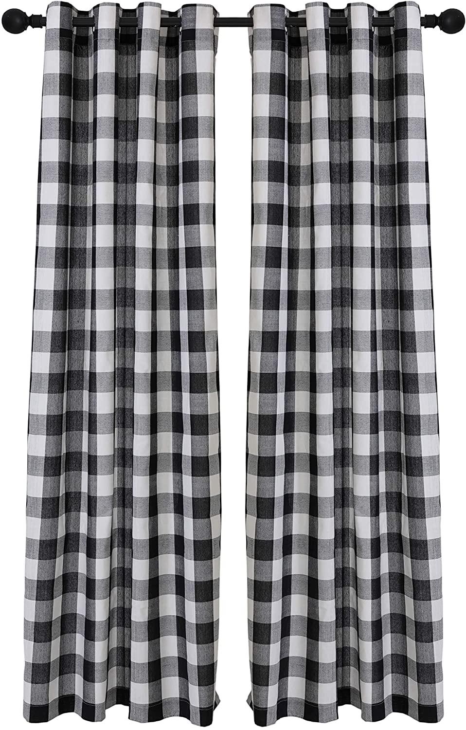 Creativesfun 2 Panels Checks Line Up Set Farmhouse Faux Linen Look Buffalo Plaid Grommet Window Curtain (Black & Cream, Panel 丨W53 X L84-INCH 2PCS)