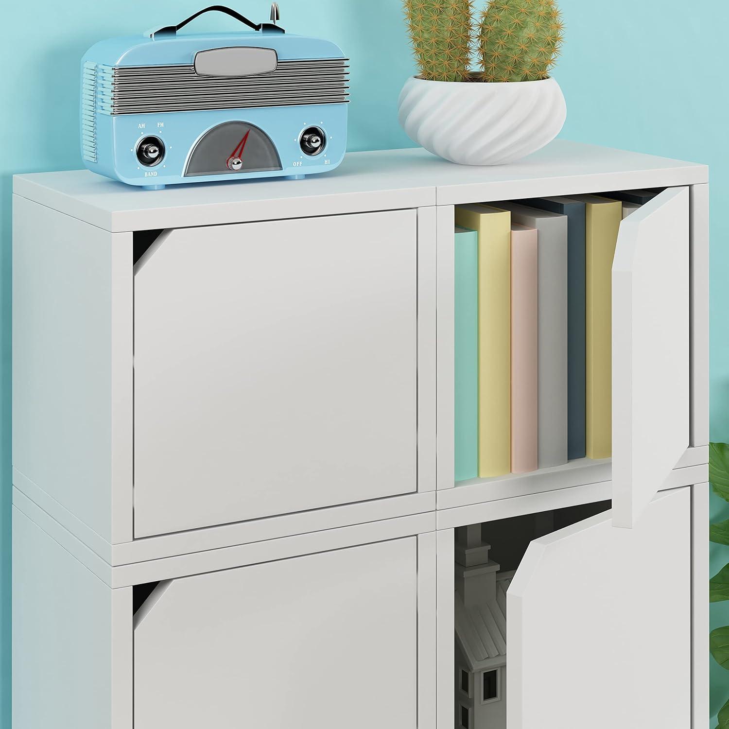 White Stackable Cube Bookshelf with Door