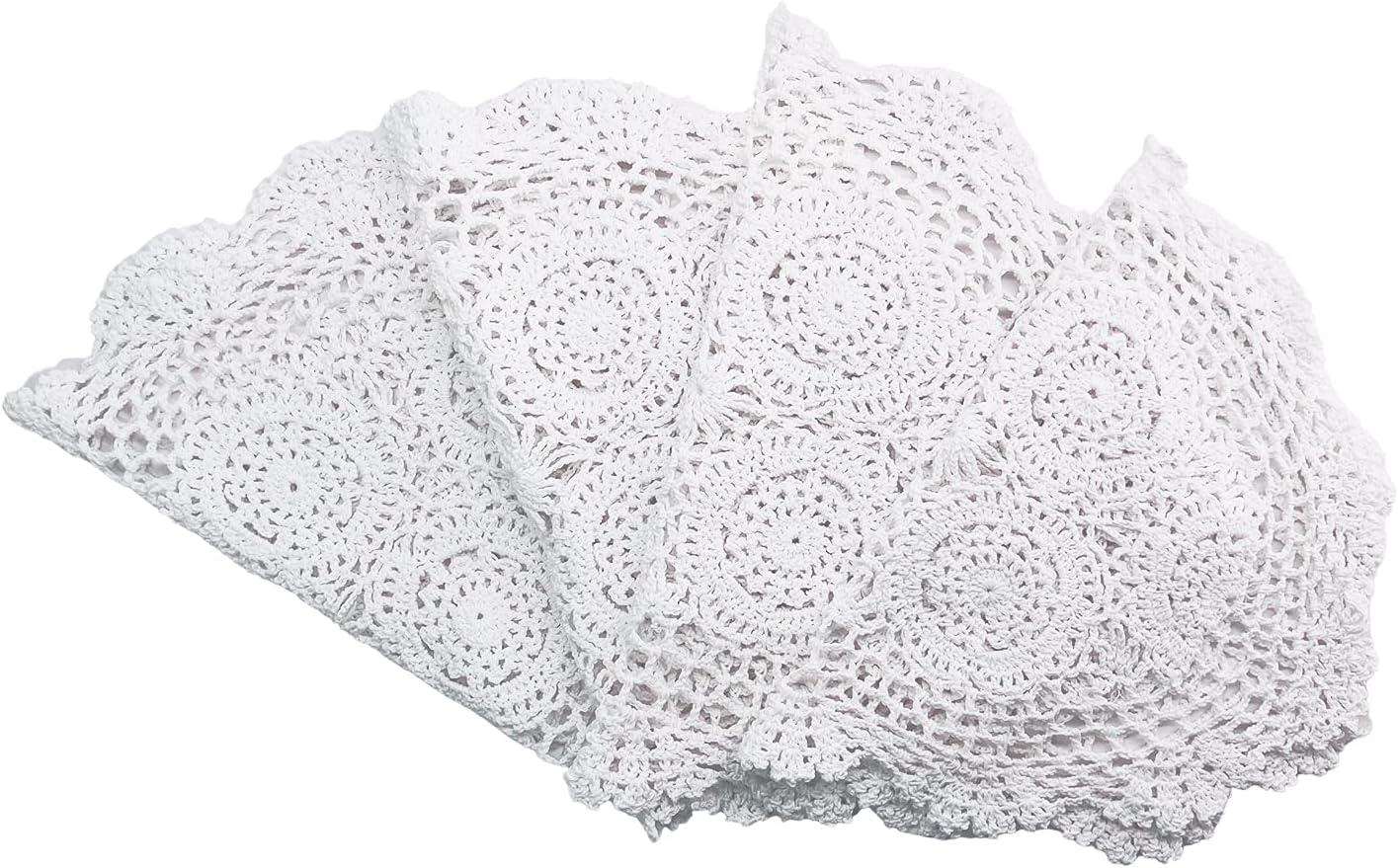 Handmade White Crochet Cotton Lace Oval Placemats, 12 x 17 inch, Set of 4