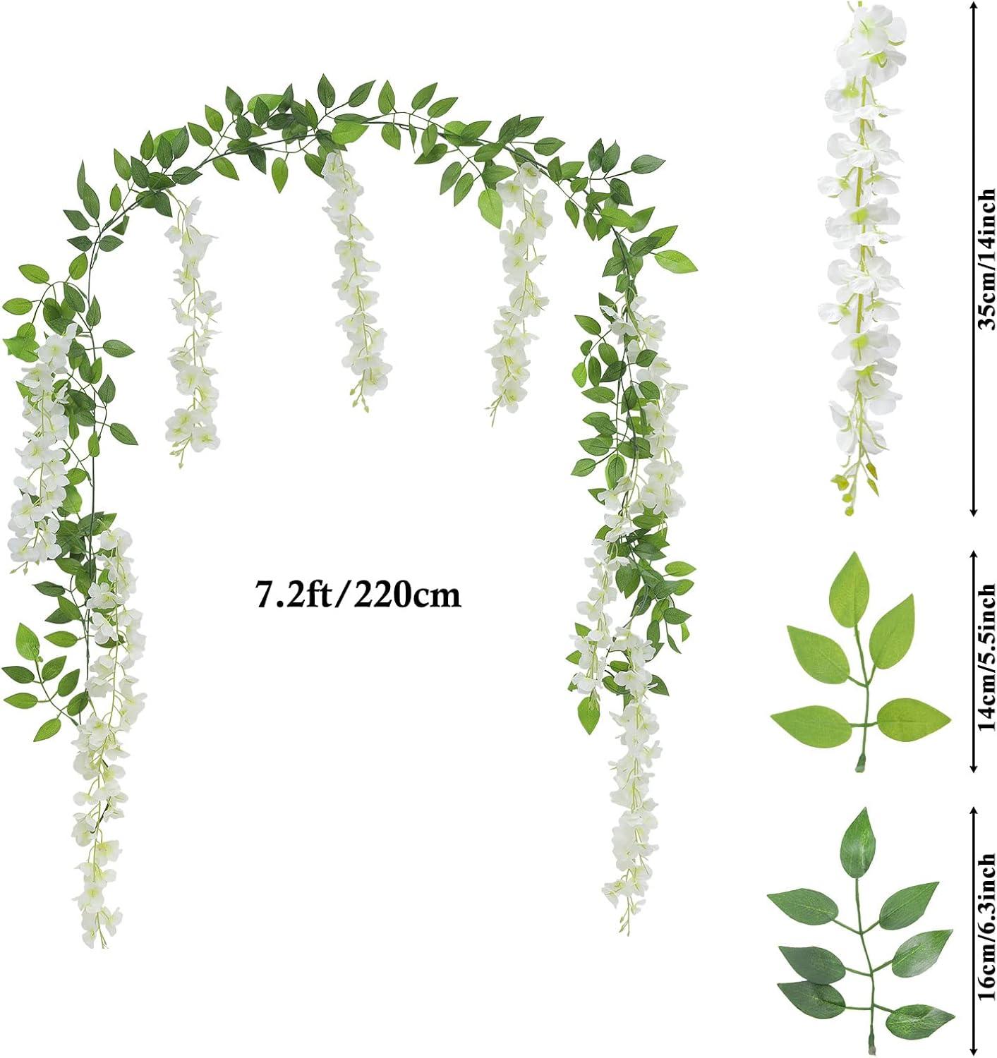 Sinhoon Wisteria Artificial Flowers Garland, 4 Pcs Total 28.8ft Artificial Wisteria Vine Silk Hanging Flower for Home Garden Outdoor Ceremony Wedding Arch Floral Decor (Light Purple)