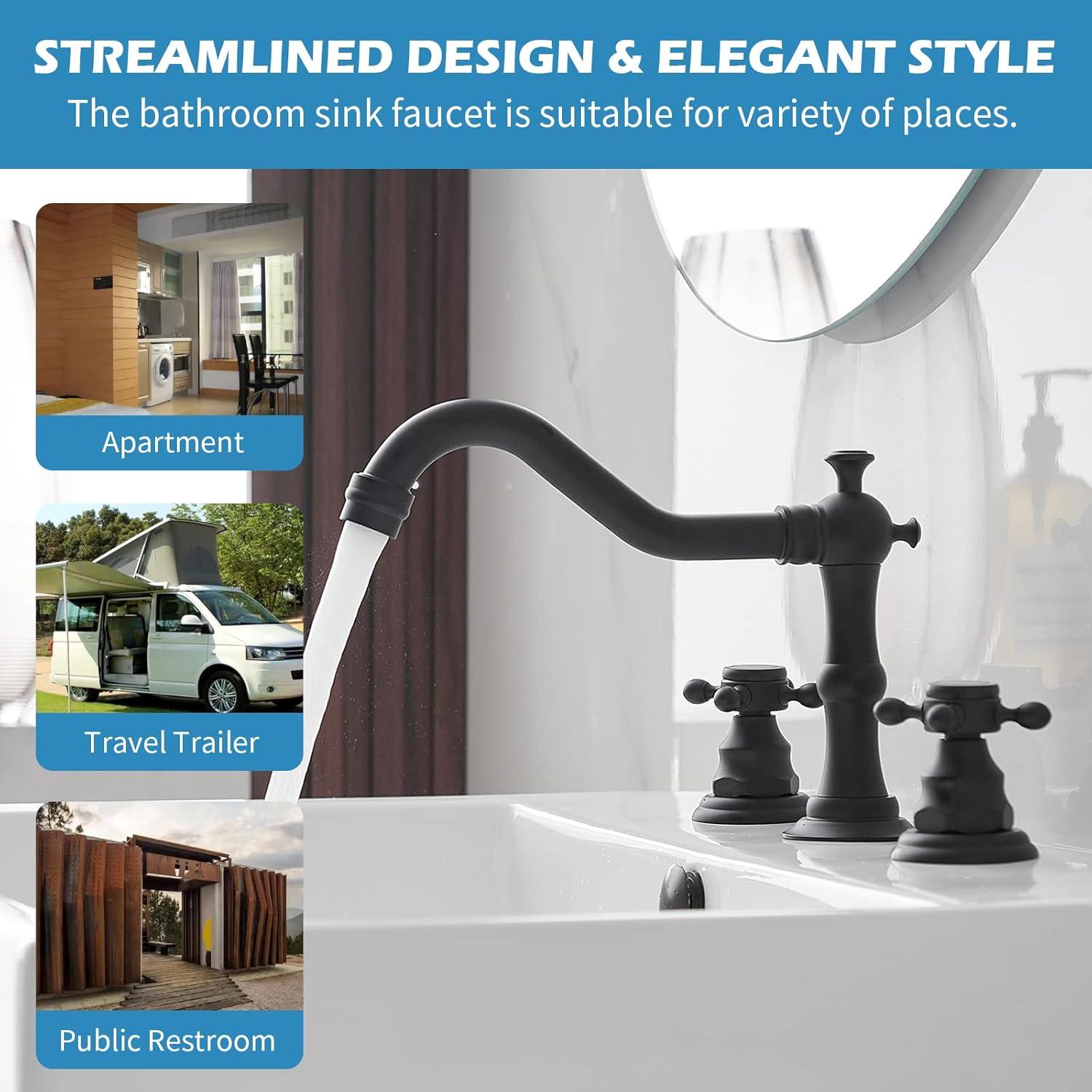 BWE 8 in. Widespread 2-Handle 3-Hole Bathroom Faucet with Drain Kit and Supply Lines in Matte Black