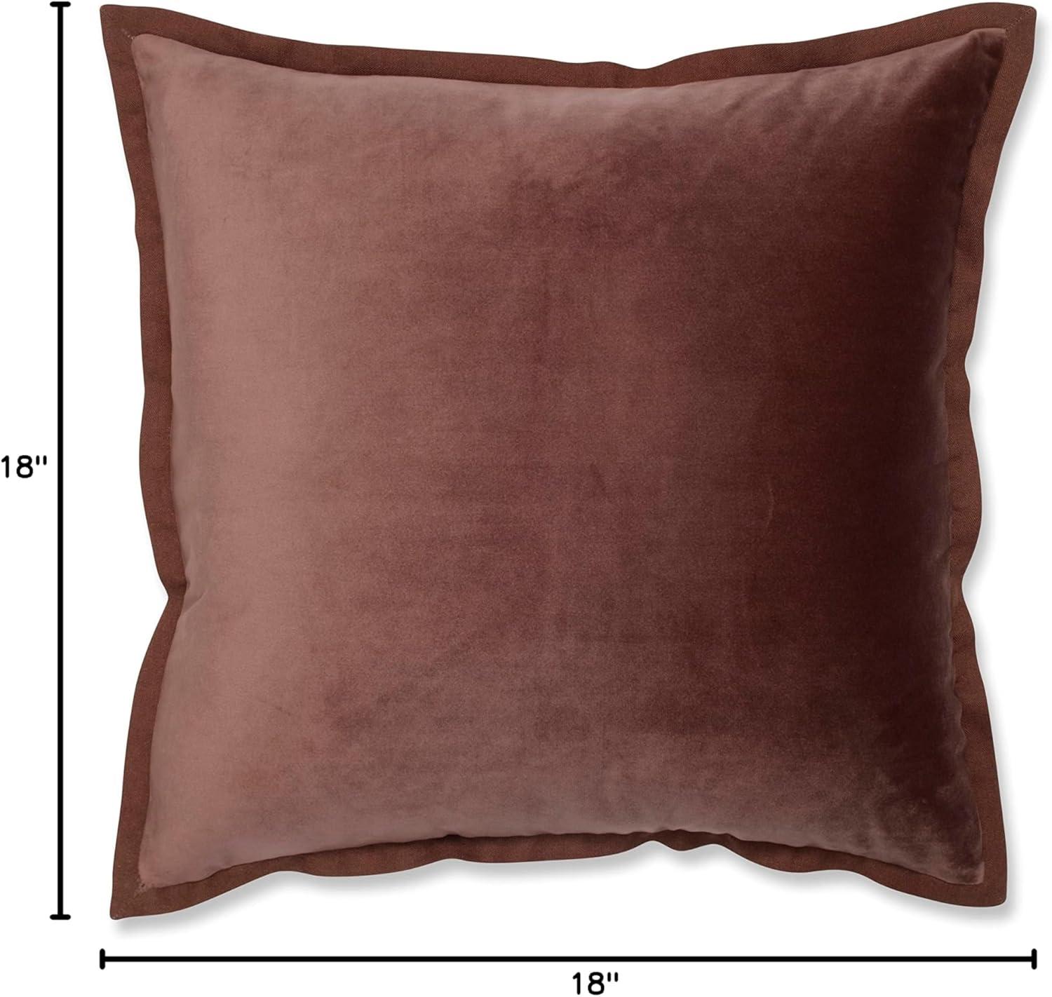 Spice Brown Velvet Square Throw Pillow with Cotton Flange