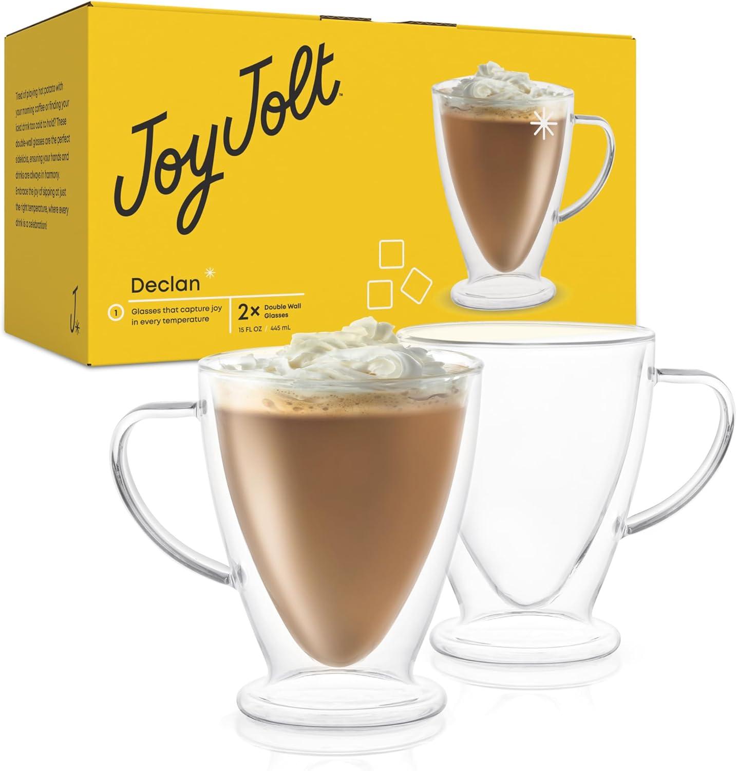 JoyJolt Declan Irish Double Wall Insulated Glass Coffee Cups - Set of 2 -15-Ounces