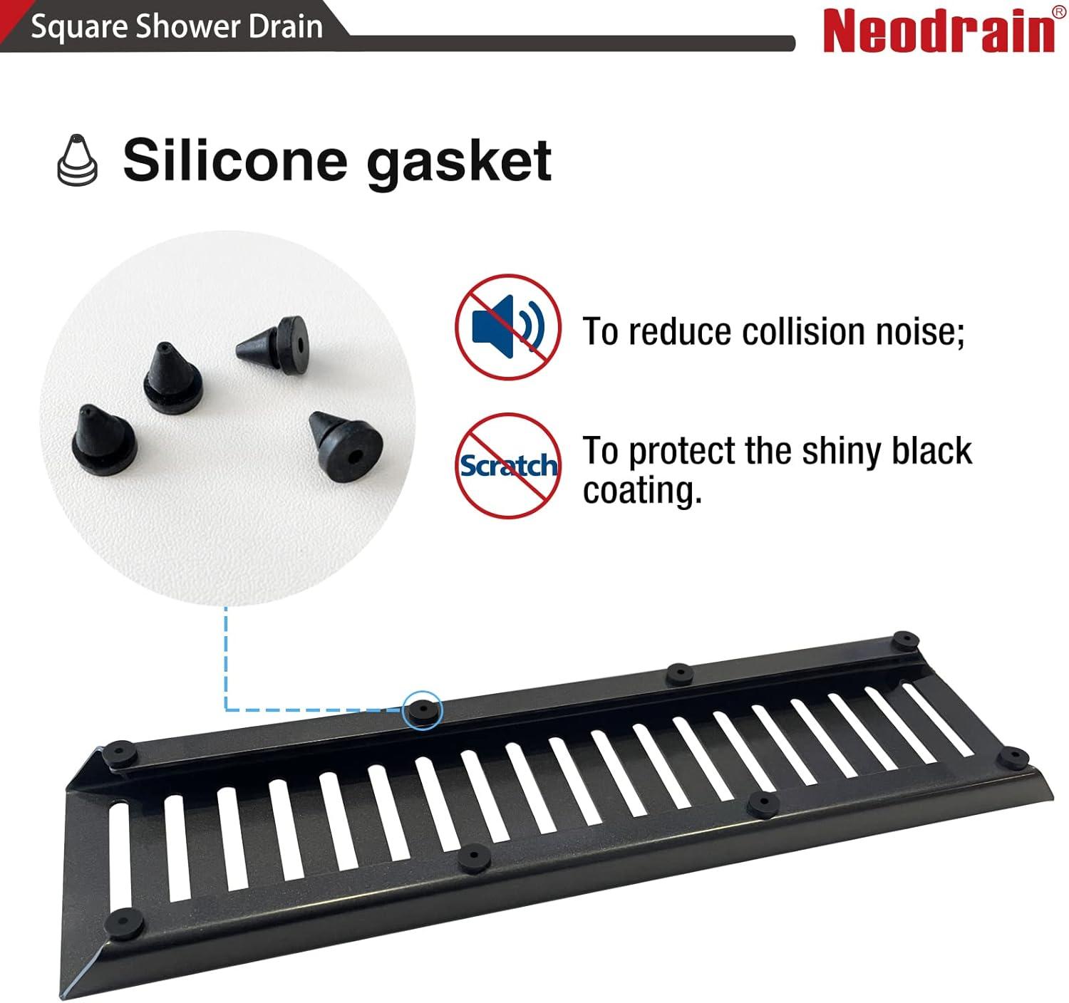 Neodrain Linear Shower Drain with Removable Grate, 12 Inch Matte Black, with Watermark&CUPC Certified, Includes Hair Strainer