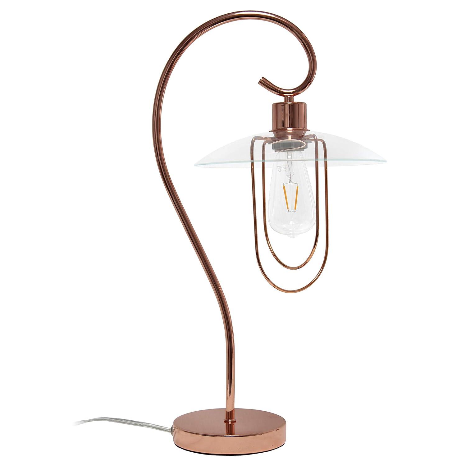 Lalia Home Modern Metal Scroll Table Lamp with Curved Metal Base and Clear Glass Shade - Rose Gold