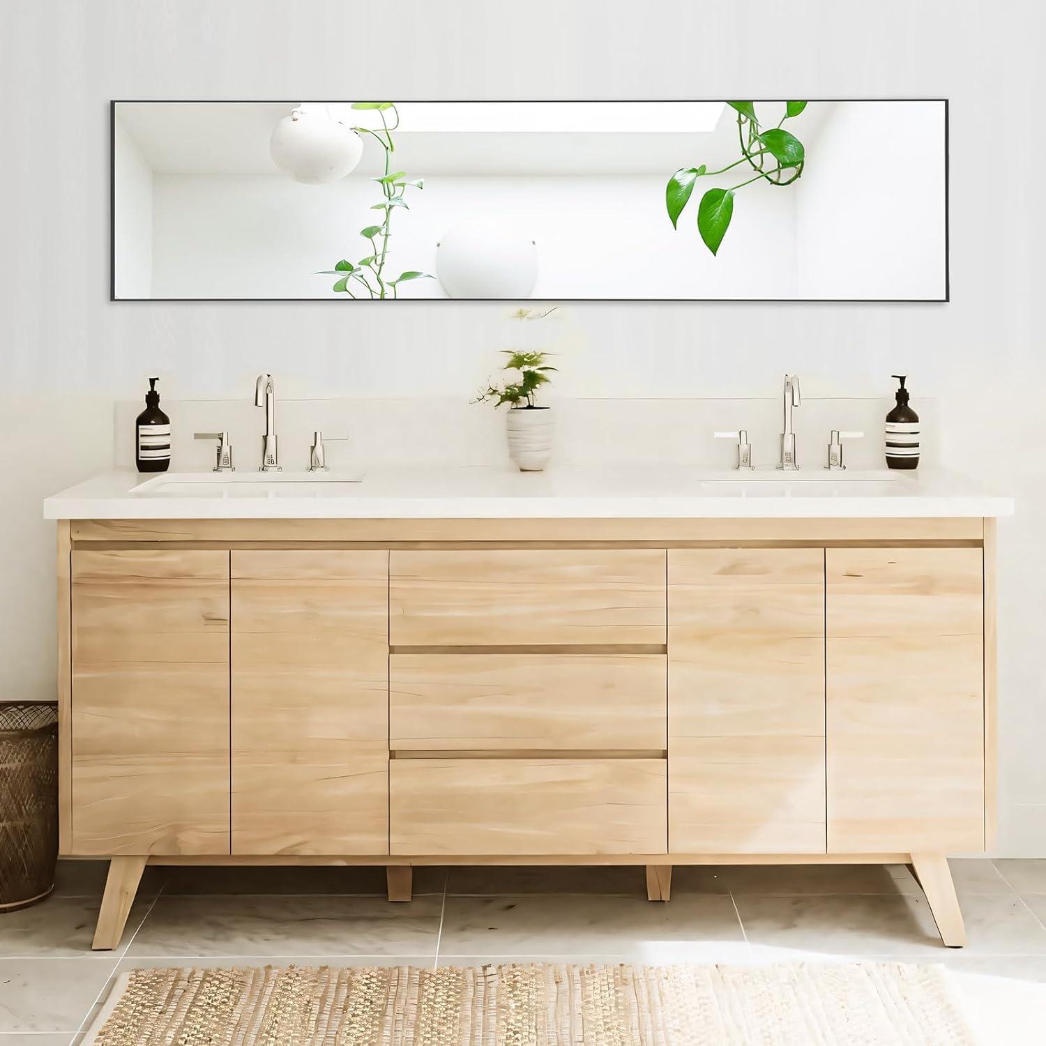 YSSOA Full Length Mirror - Standing & Leaning, Large Bedroom Mirror with Black Aluminium Frame, 65"x22"