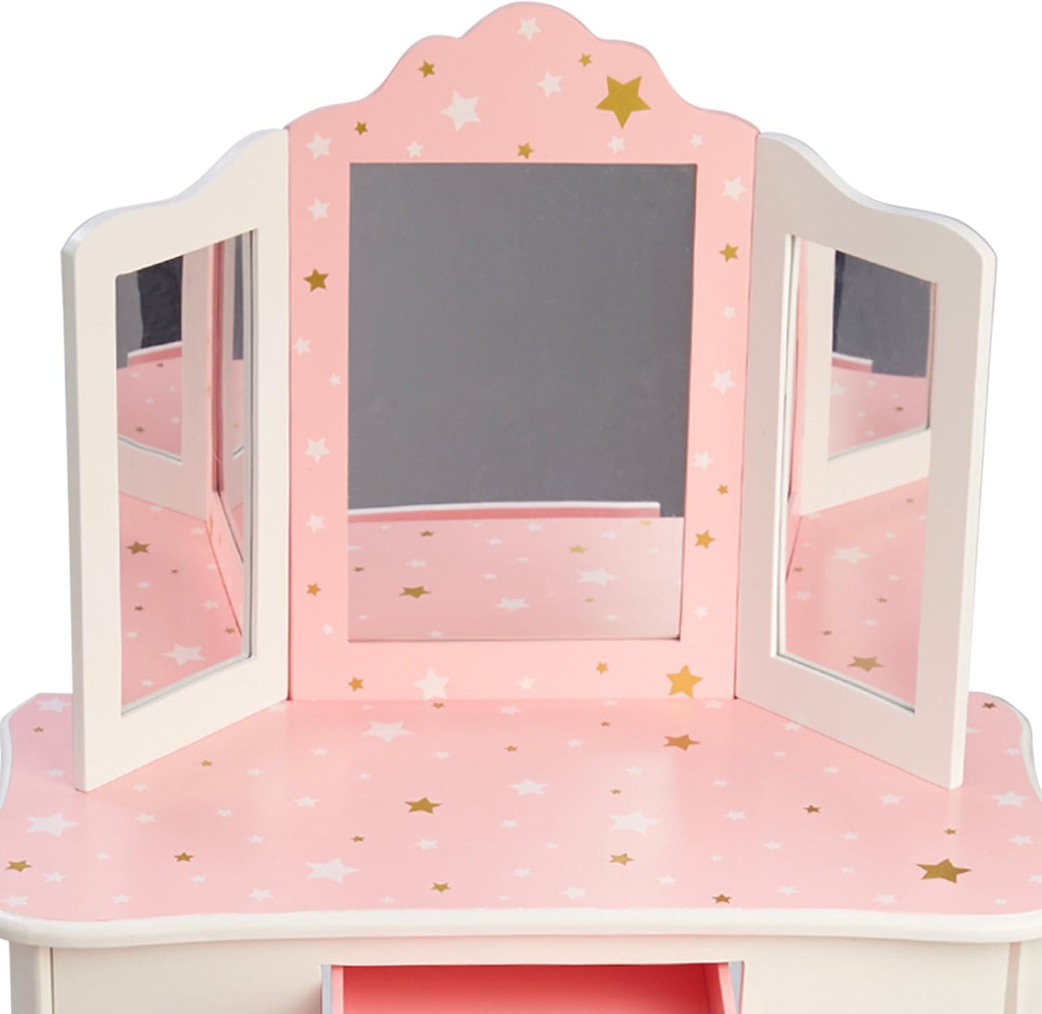 Teamson Kids Gisele 2pc Twinkle Star Prints Wooden Kids' Vanity Set White/Pink/Gold