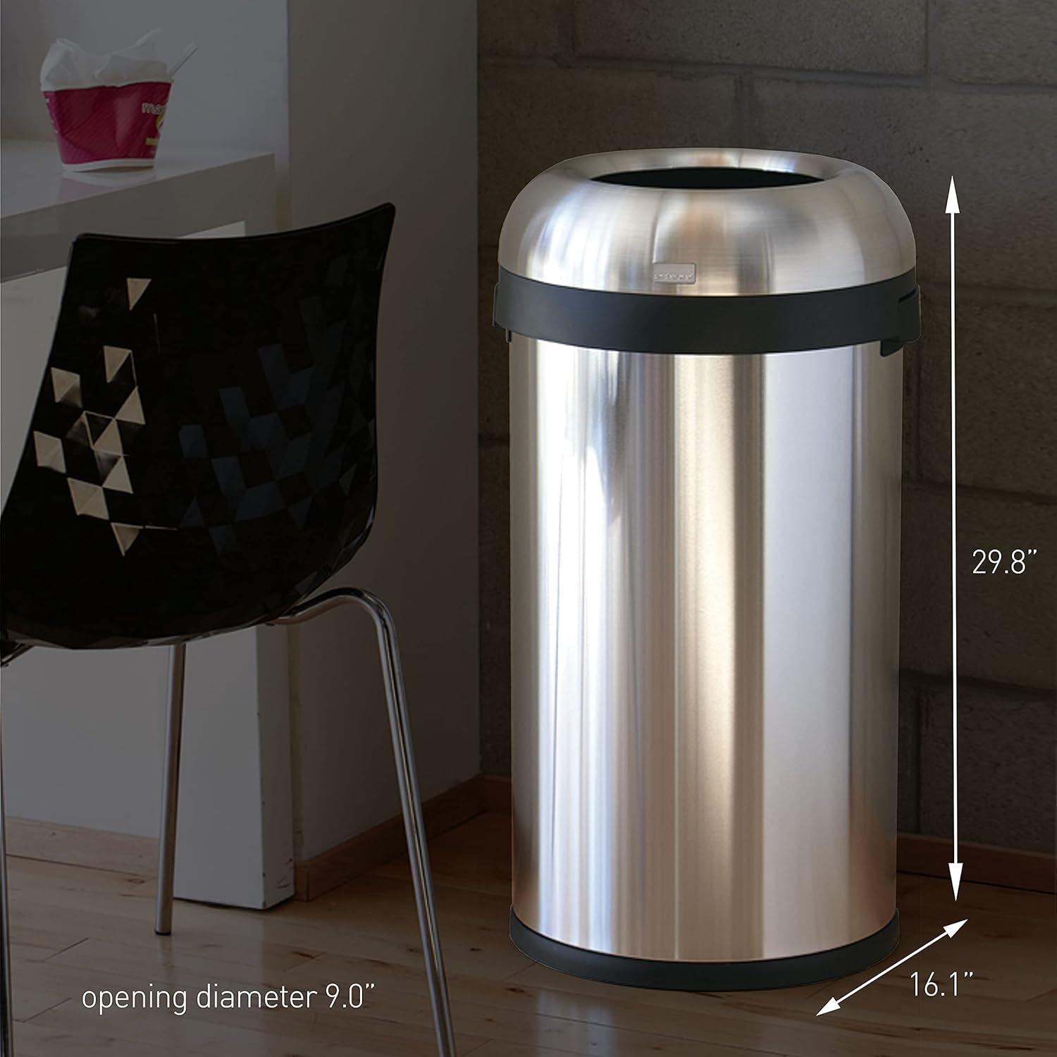 Brushed Stainless Steel 16 Gallon Bullet Open Trash Can