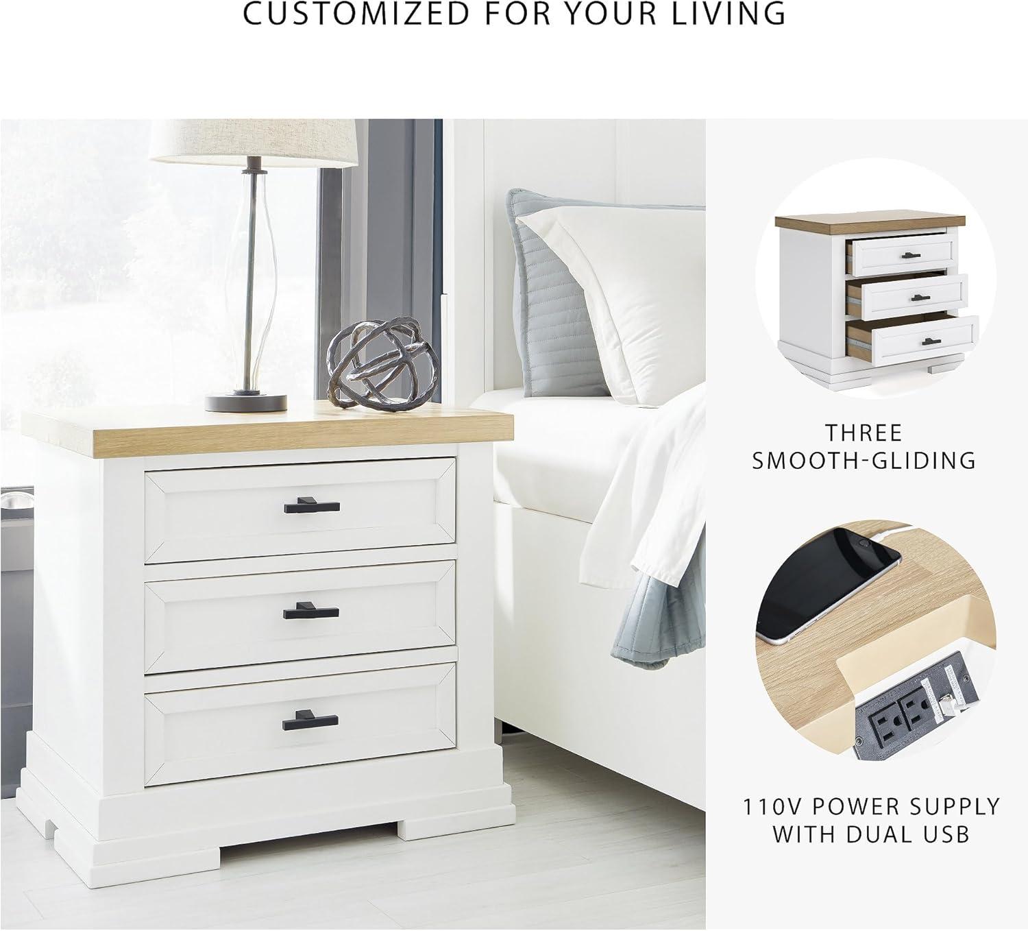 Signature Design by Ashley Ashbryn 3 Drawer Nightstand with USB ports, White