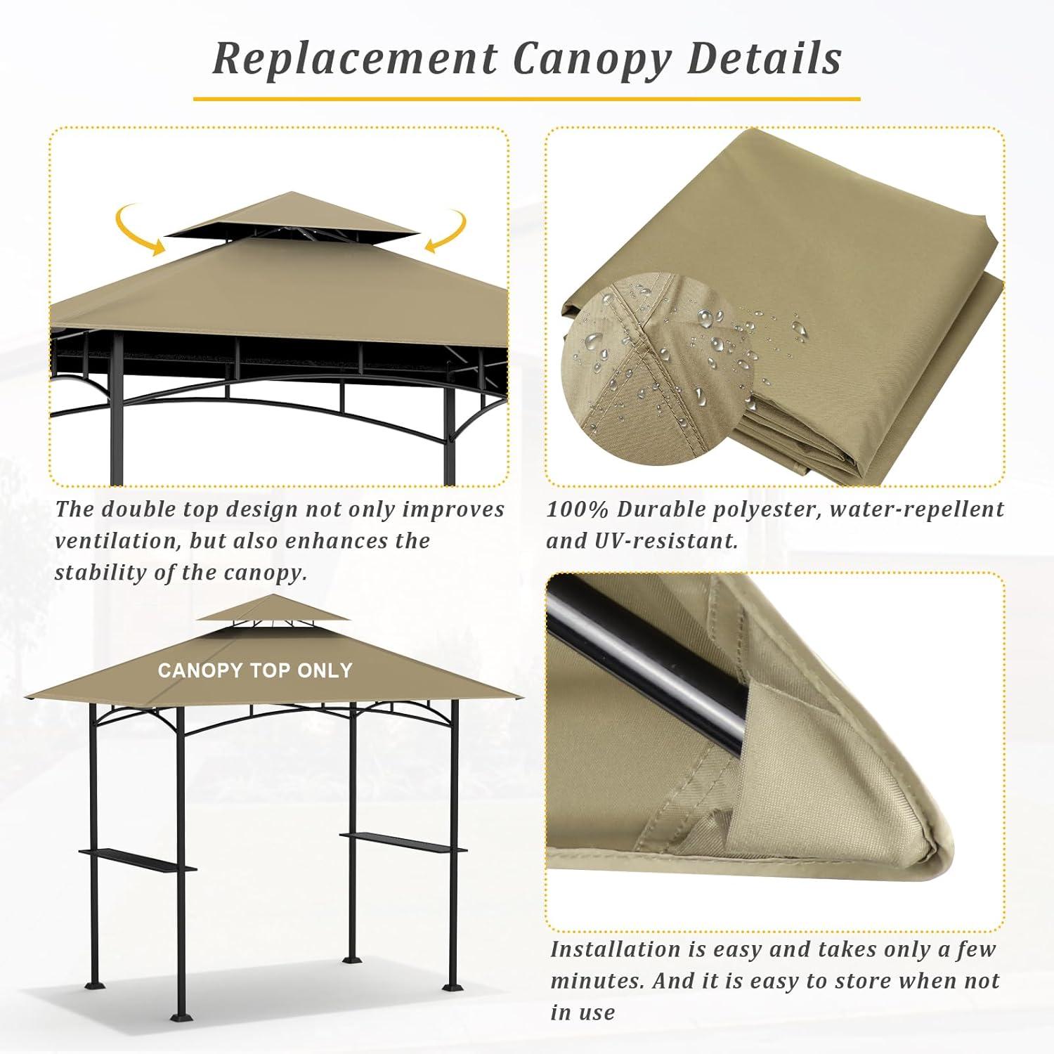 Khaki Polyester Double Tiered Grill Gazebo Canopy Top