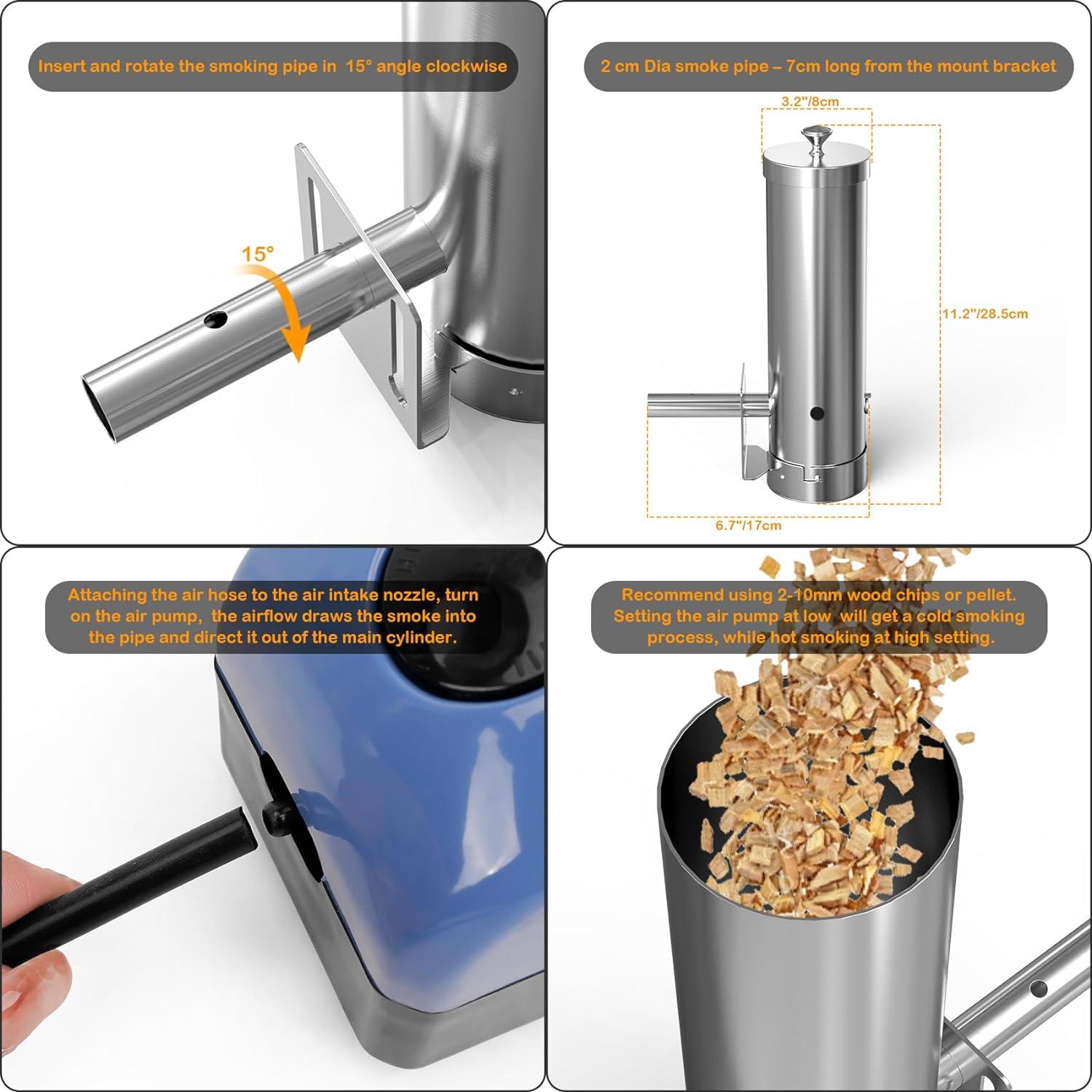 Cold Smoke Generator with Lid & Air Pump, Portable Electric BBQ Smoker, Wood Pellets Outdoor Smoker, Grill Accessory Barbecue Tools for Meat Vegetable, Hot & Cold Smoking, Stainless Steel