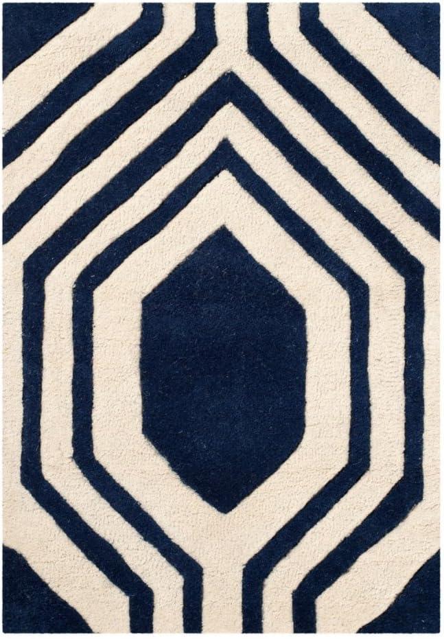 Handmade Blue Wool Tufted Rectangular Area Rug, 5' x 8'