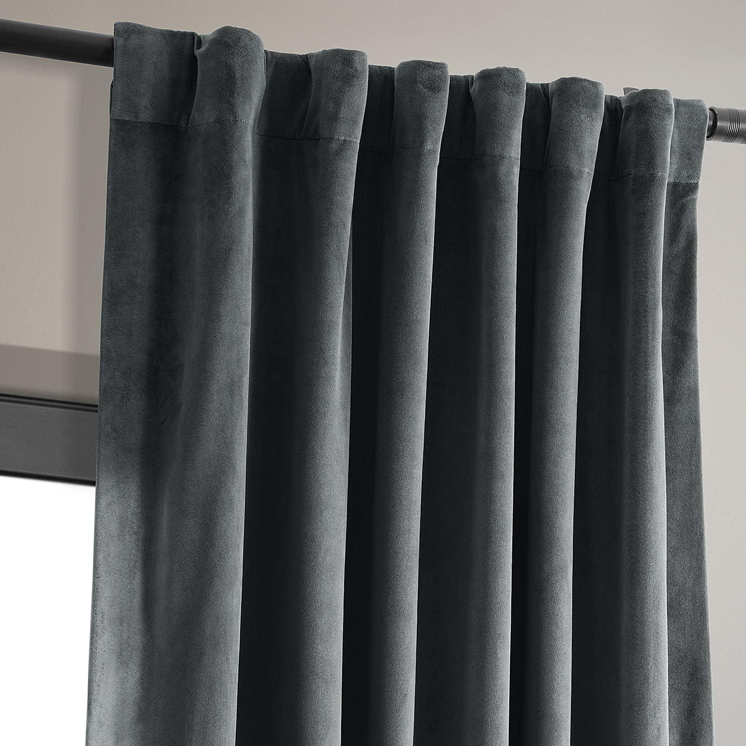 Half Price Drapes Signature Natural Grey Velvet Blackout Curtains For Bedrooms (1 Panel), 50WX 120L