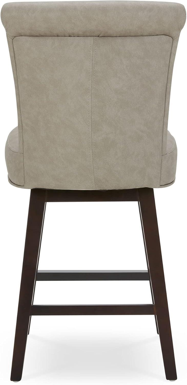 CHITA 26 in Upholstered Swivel Counter Bar Stools with Back&Wood Legs Set of 2, Faux Leather in Creamy Gray
