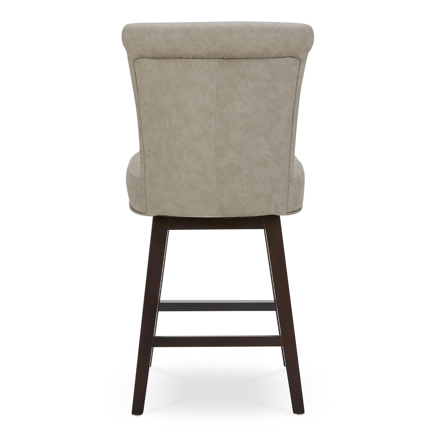 CHITA 26 in Upholstered Swivel Counter Bar Stools with Back&Wood Legs Set of 2, Faux Leather in Creamy Gray