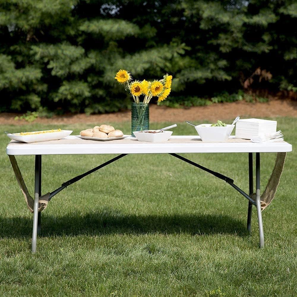 6 Foot Folding Table,Fold-in-Half Plastic Table,Indoor Outdoor Picnic Party Dining Camp Tables,White