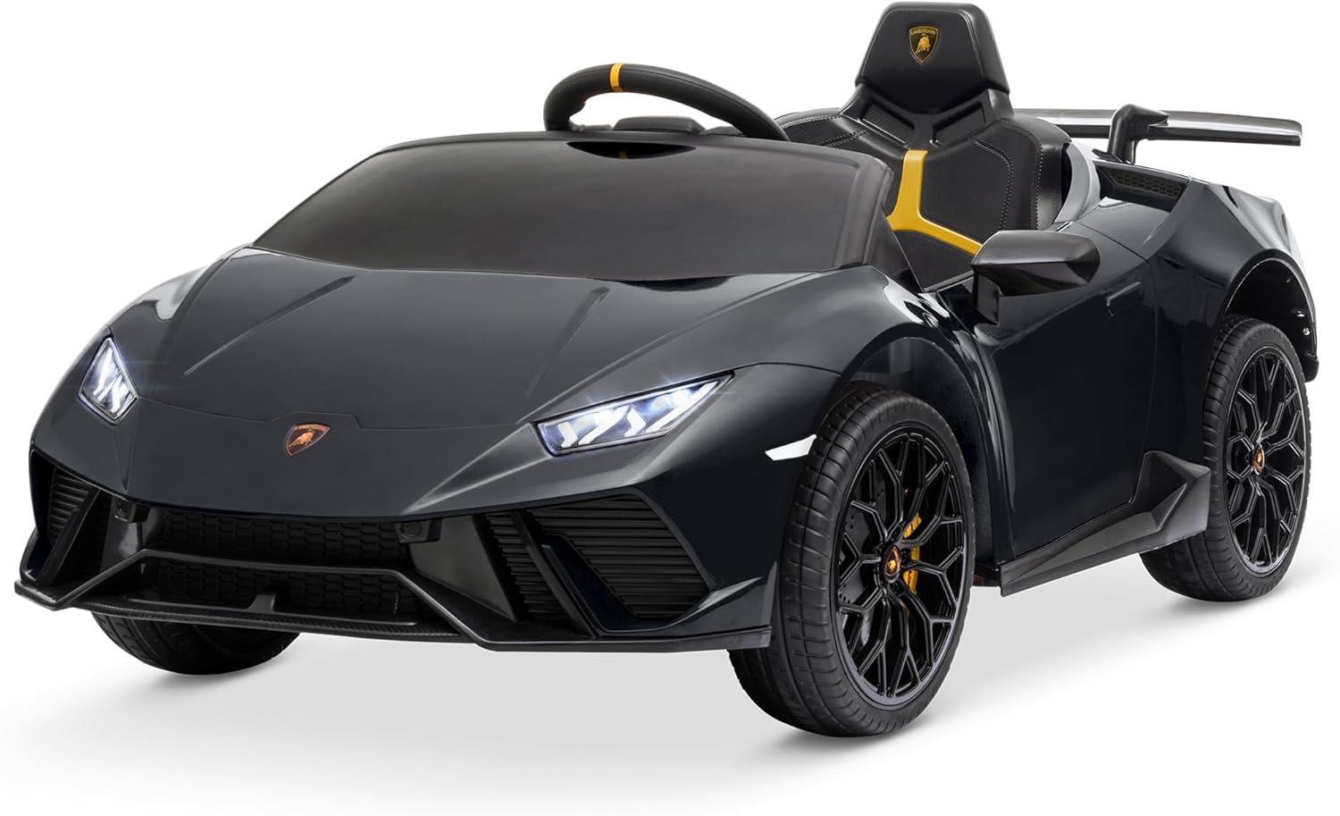 Black 12V Lamborghini Huracan Ride-On Car with LED Lights