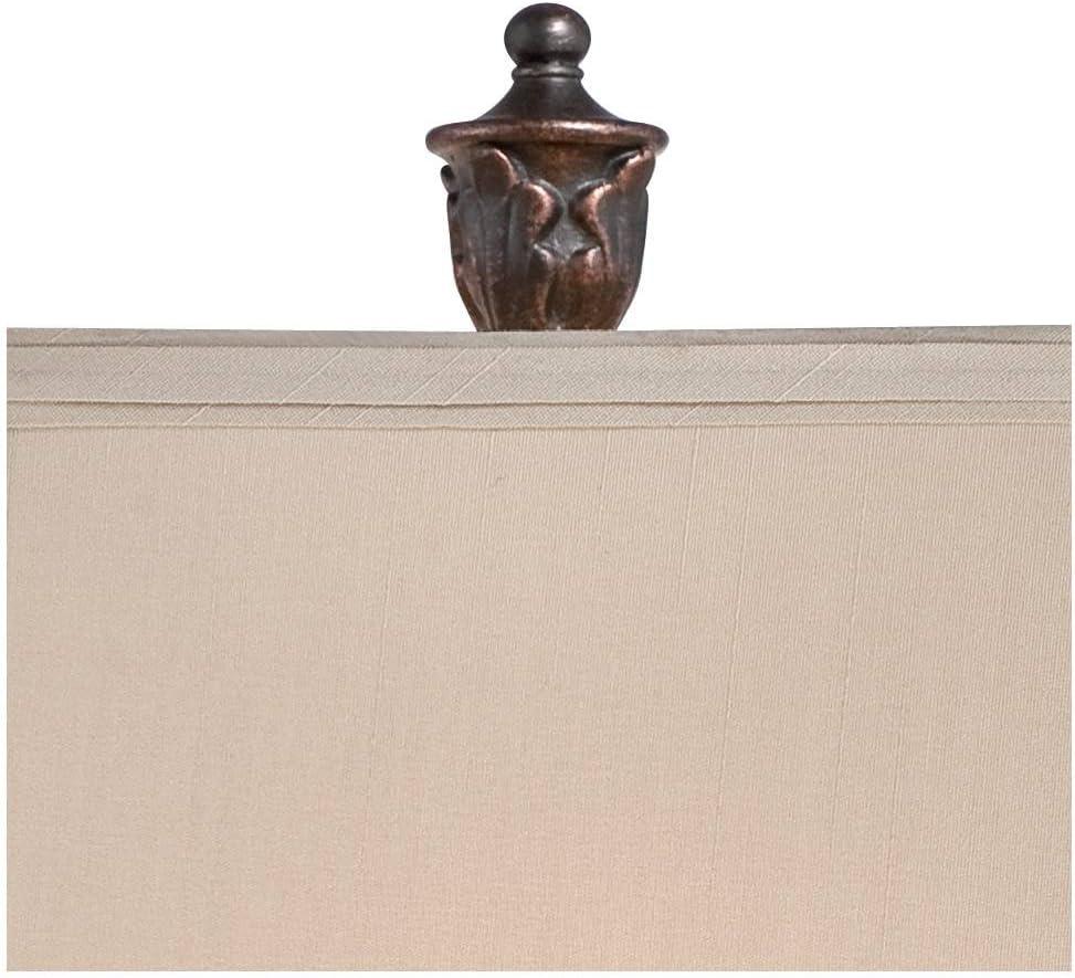 Regency Hill Exeter Traditional Table Lamps 30" Tall Set of 2 Bronze Wood Carved Leaf Cream Rectangular Bell Shade for Bedroom Living Room Bedside