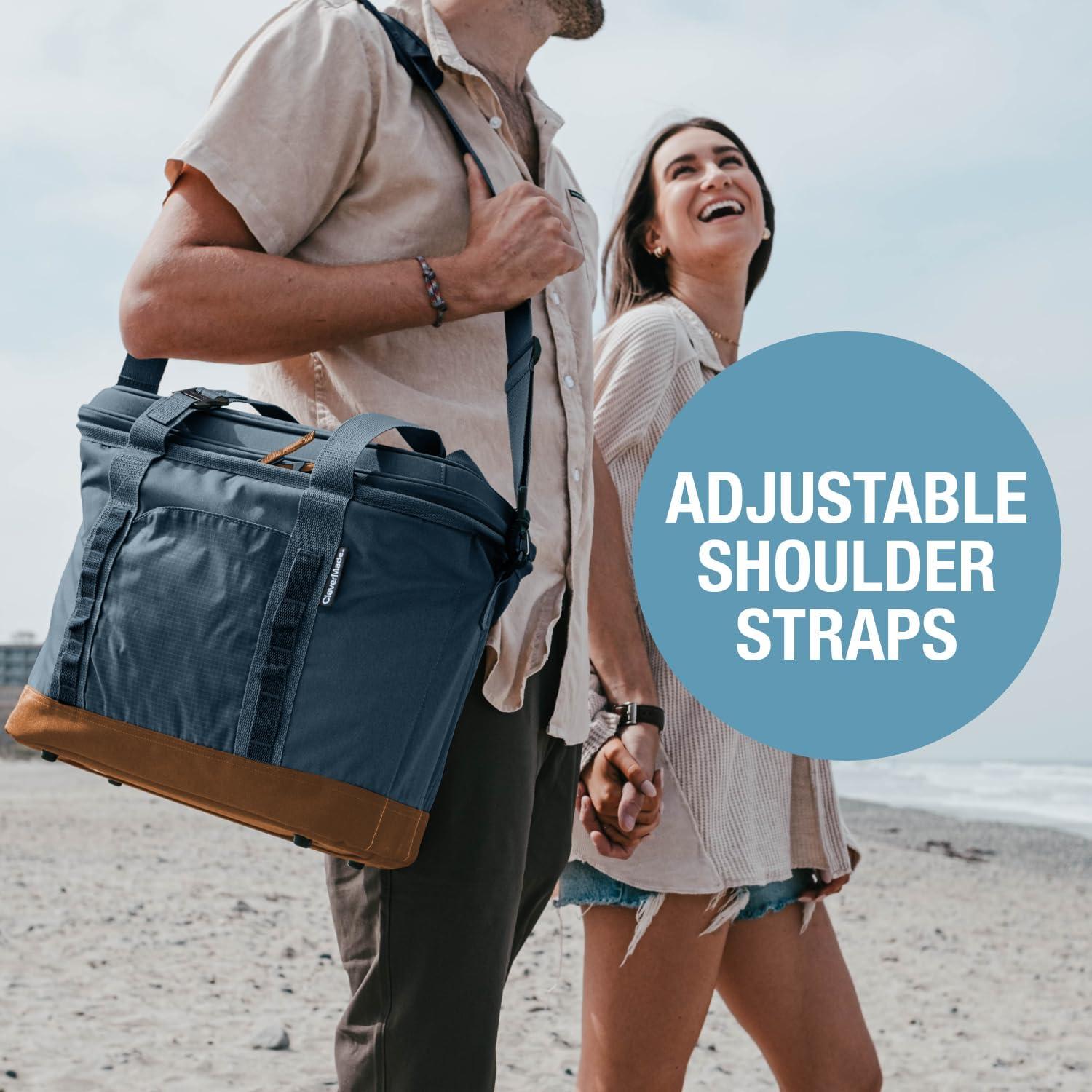 Rebrilliant Collapsible Insulated Cooler Bag – 50 Can Leakproof Soft Cooler For Beach, Travel, Car – Shoulder Strap, Bottle Opener (Ocean)