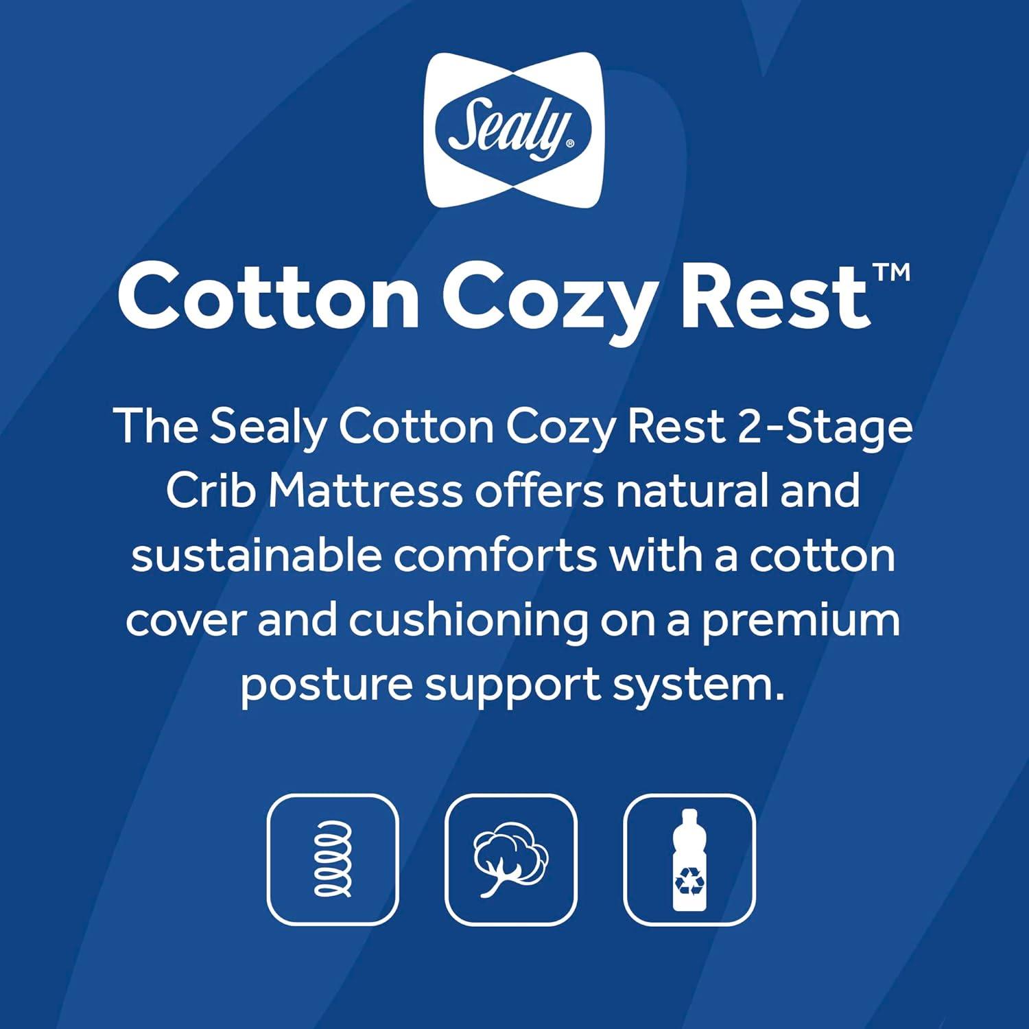 Sealy Cotton Cozy Rest 2-Stage Waterproof  Standard Baby Crib/Toddler Bed Mattress