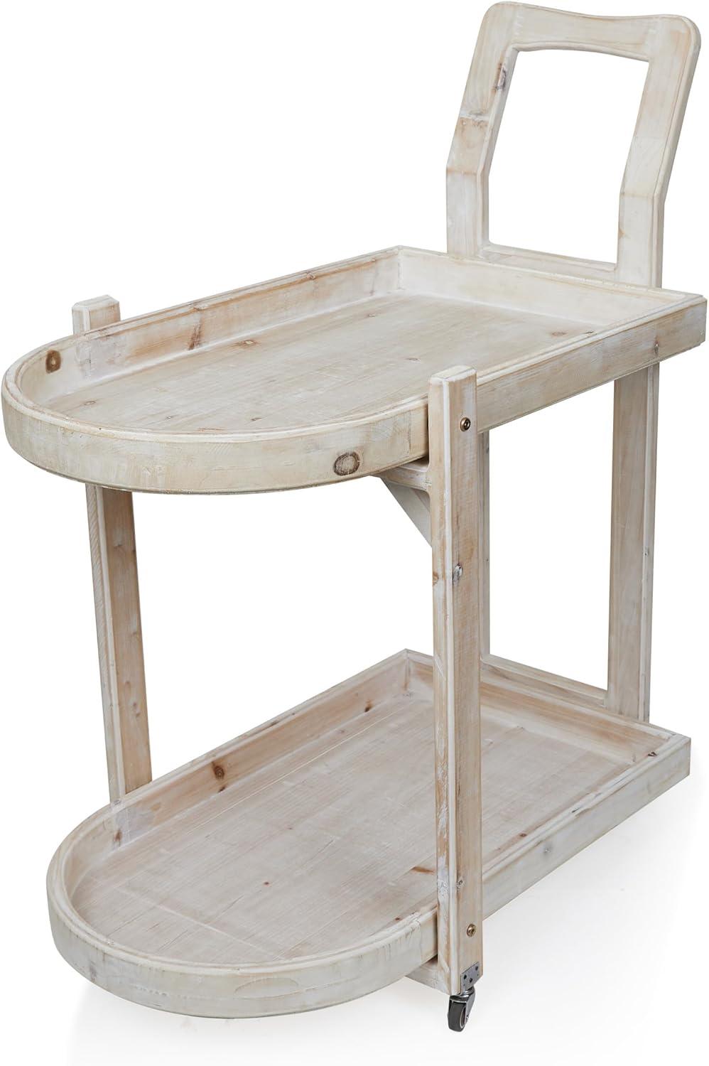 Alpine Corporation MBB174 Wood 2-Tier Rolling Storage Cart for Books, Plants, Decor, Rustic Storage Push Cart with 2 Shelves