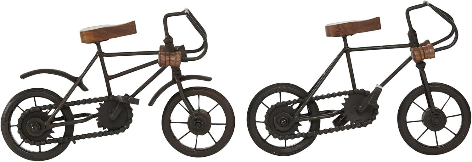 10"W, 7"H Black Metal Bike Sculpture with Wood Accents, by DecMode (2 Count)