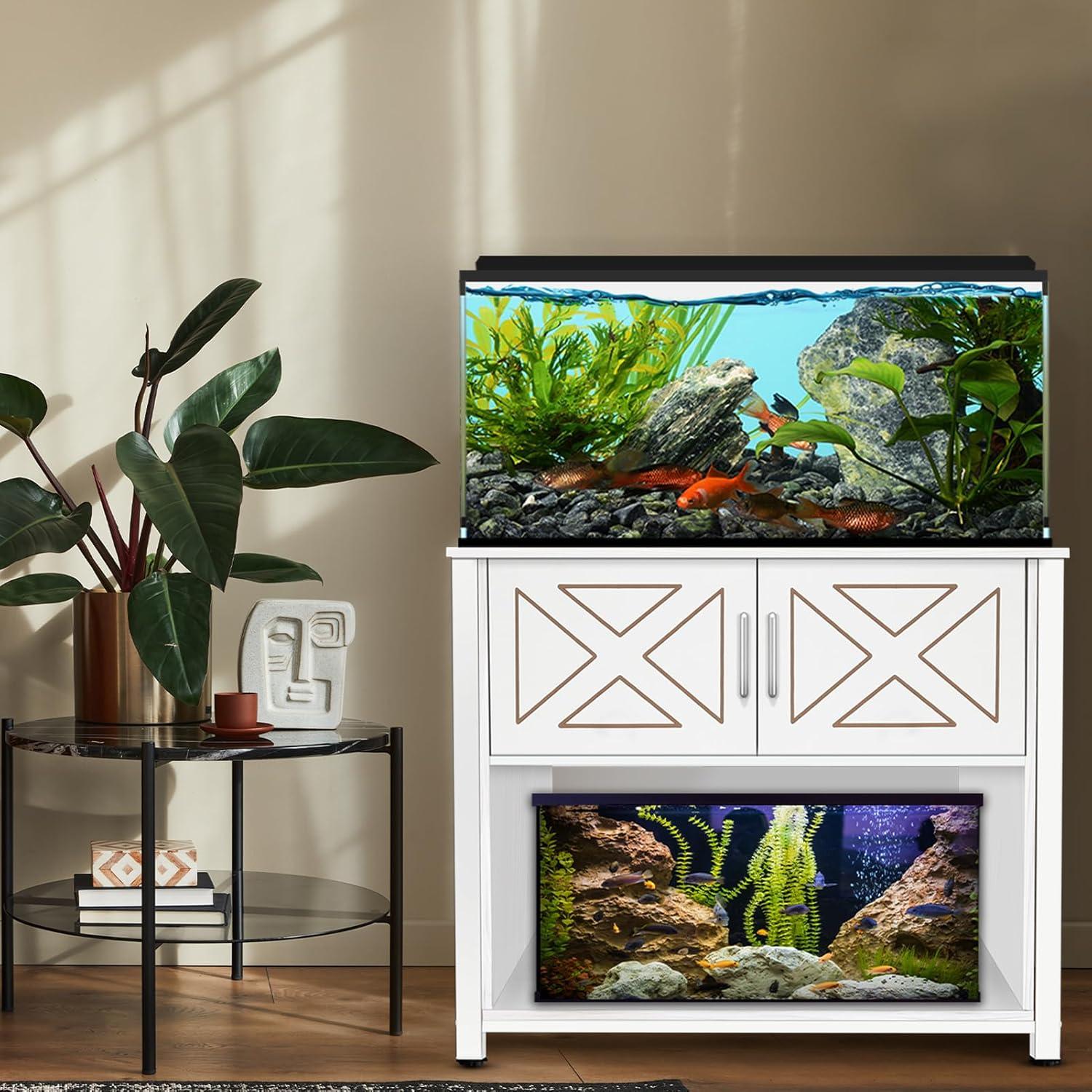 55-75 Gallon Fish Tank Stand with Cabinet, Aquarium Stand for Fish Tank Accessories Storage, Heavy Duty Metal Terrarium Stand, 52" L*19" W Tabletop, 1200LBS Capacity, White