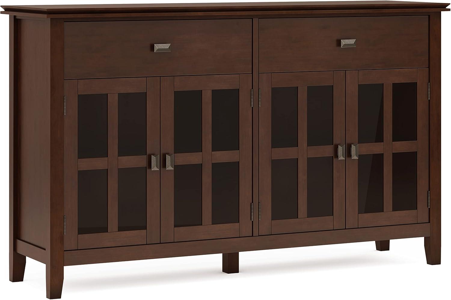 Simpli Home Artisan Solid Wood Large 4 Door Sideboard Buffet In Russet Brown