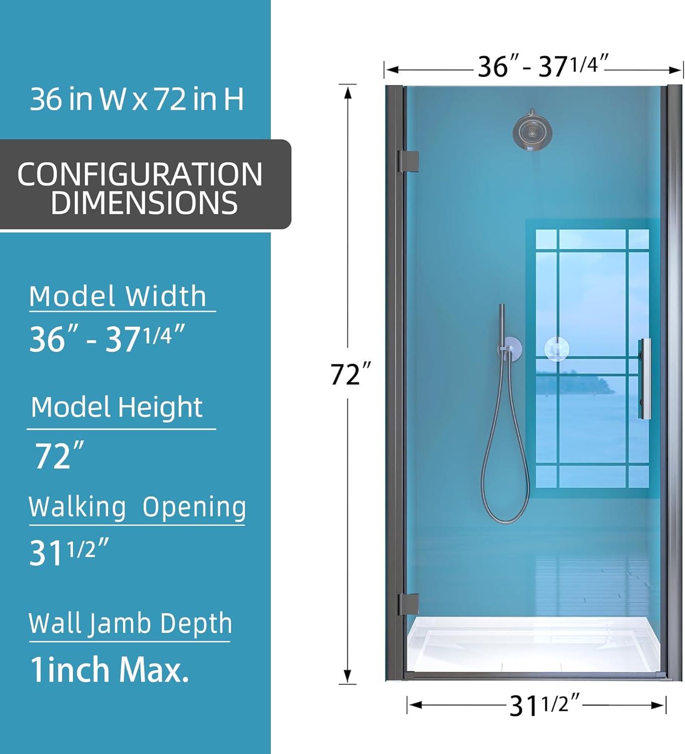 Pivot Shower Doors 36'' - 37.25'' W x 72'' H Door Frameless Pivot Shower Door with Tempered Glass