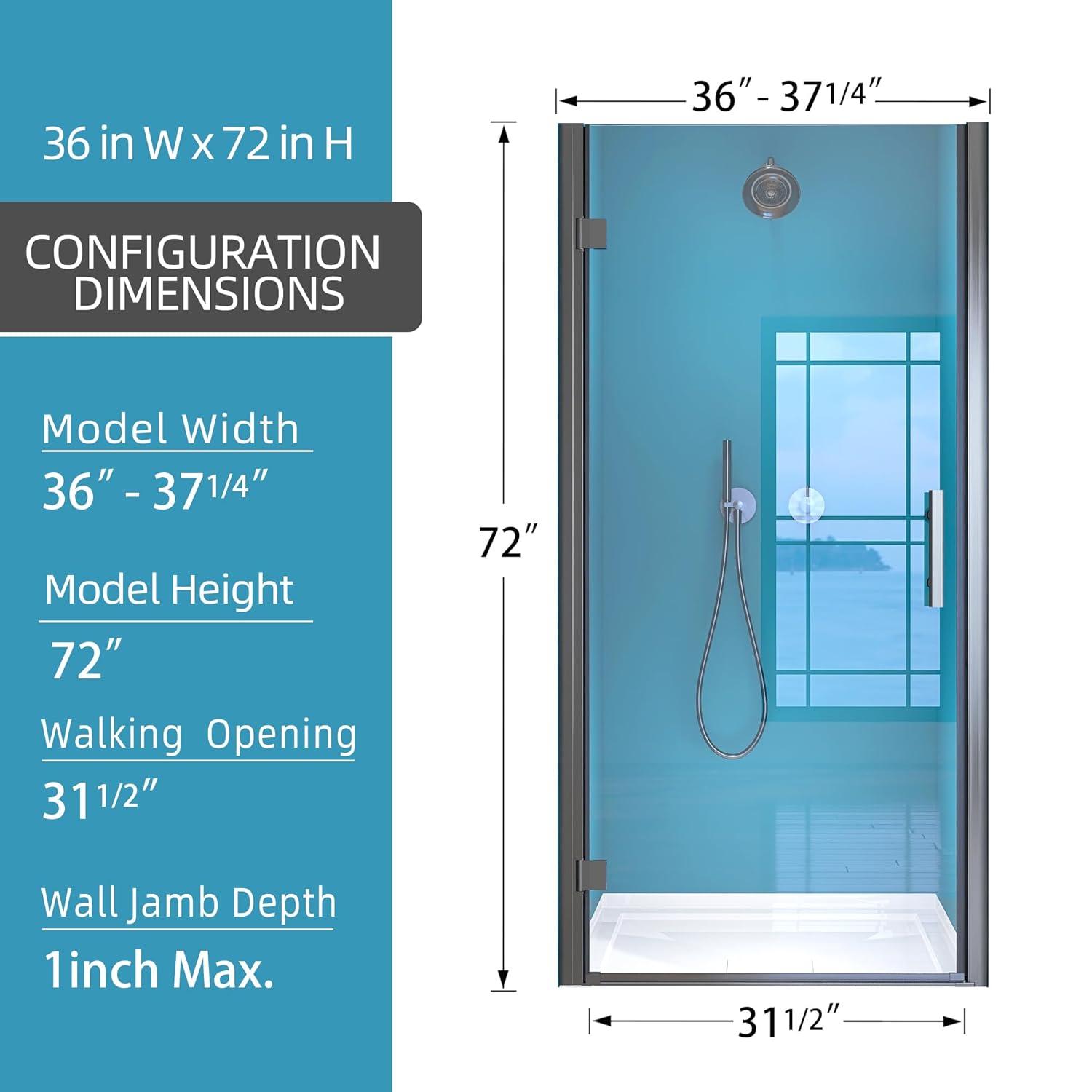 Pivot Shower Doors 36'' - 37.25'' W x 72'' H Door Frameless Pivot Shower Door with Tempered Glass