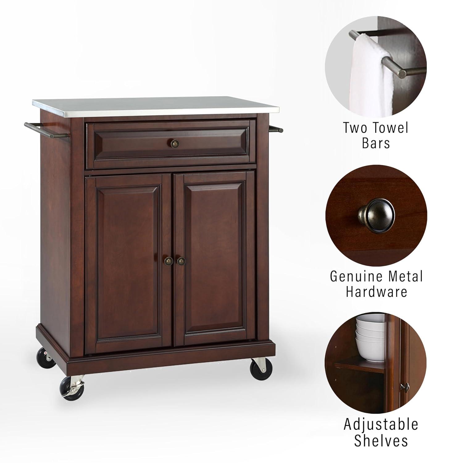 Compact Stainless Steel Top Kitchen Cart Mahogany - Crosley: Mobile Island with Storage & Towel Bars