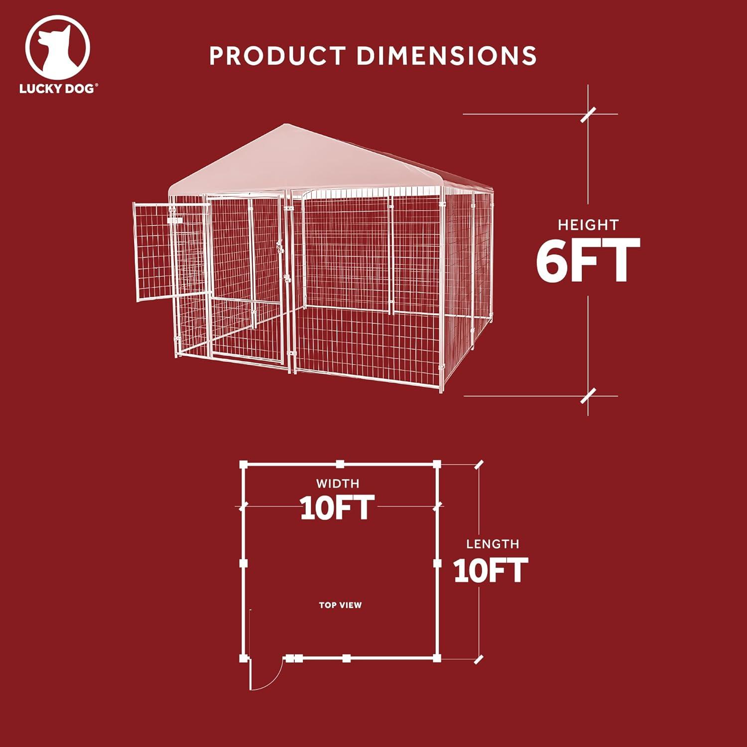 Khaki 10' x 10' x 6' Steel Frame Outdoor Dog Kennel with Canopy Roof