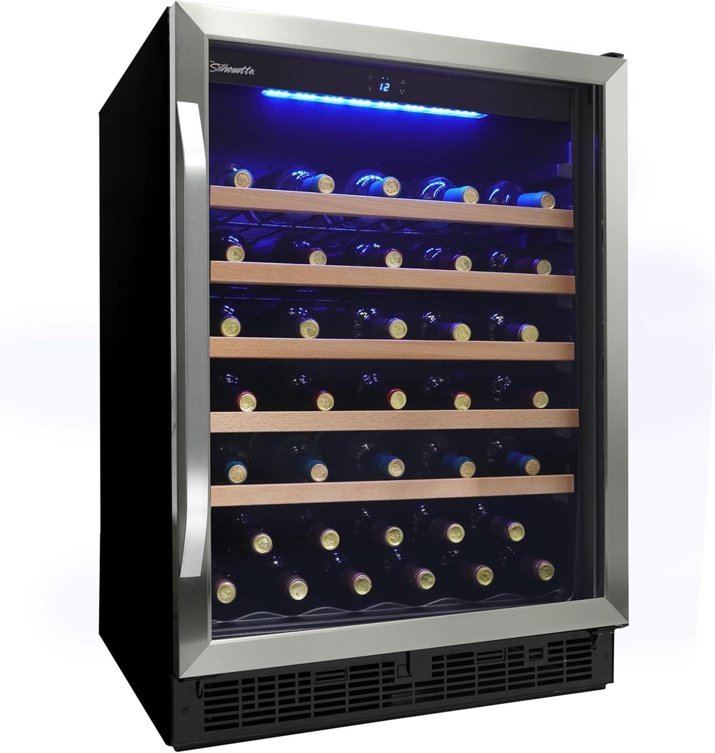 Stainless Steel Built-In Undercounter Wine Cellar with Interior Lighting