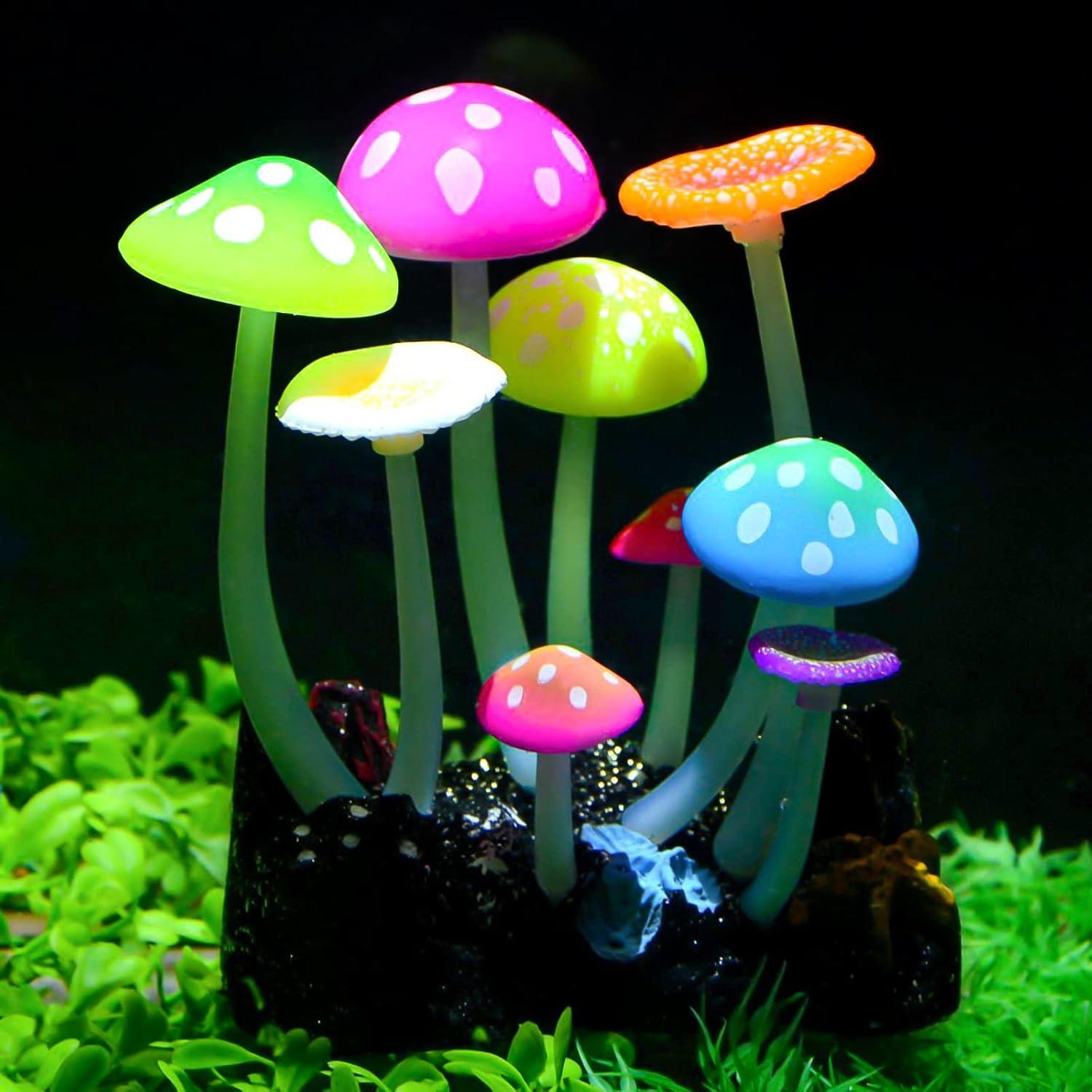 Uniclife Glowing Effect Artificial Mushroom Aquarium Plant Decor Ornament Decoration for Fish Tank Landscape