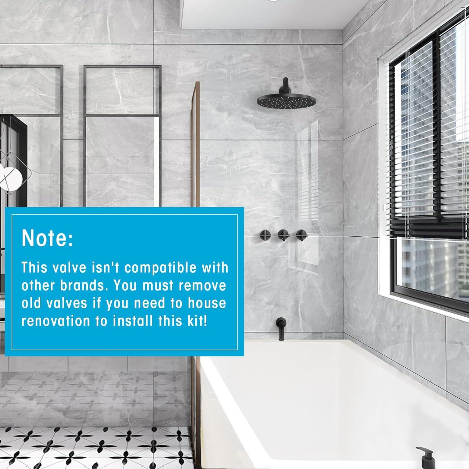 Matte Black 10-Inch Rainfall Shower Faucet Set with Brass Valve