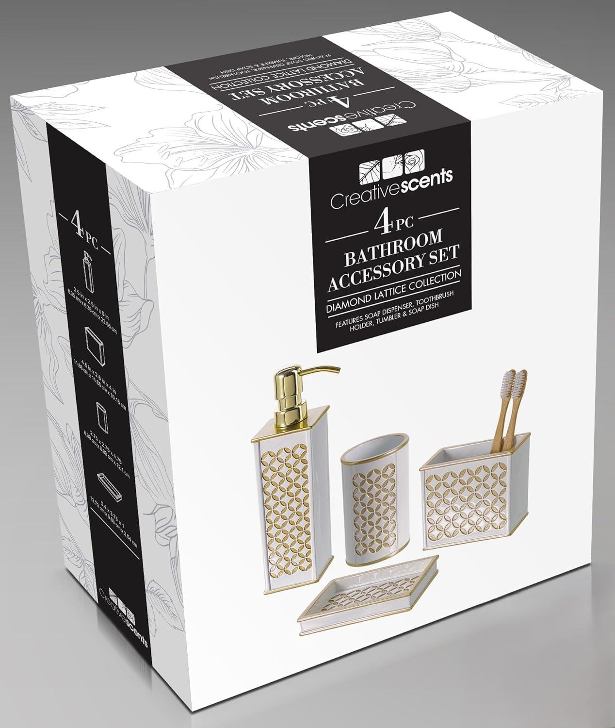 Creative Scents Diamond Lattice White Bathroom Accessories Set