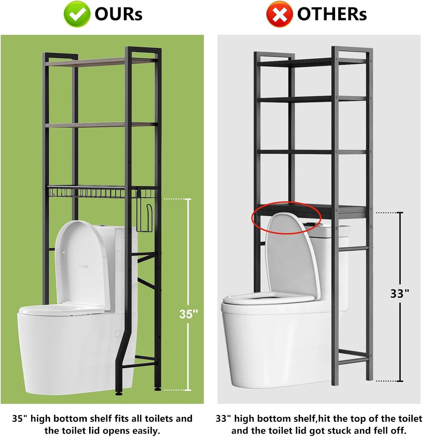 17 Stories Over-The-Toilet Storage Rack, 3-Tier Bathroom Organizer Shelf Over Toilet With Shelf And Basket, Freestanding Space Saver Bathroom Shelves Above Toilet For Room