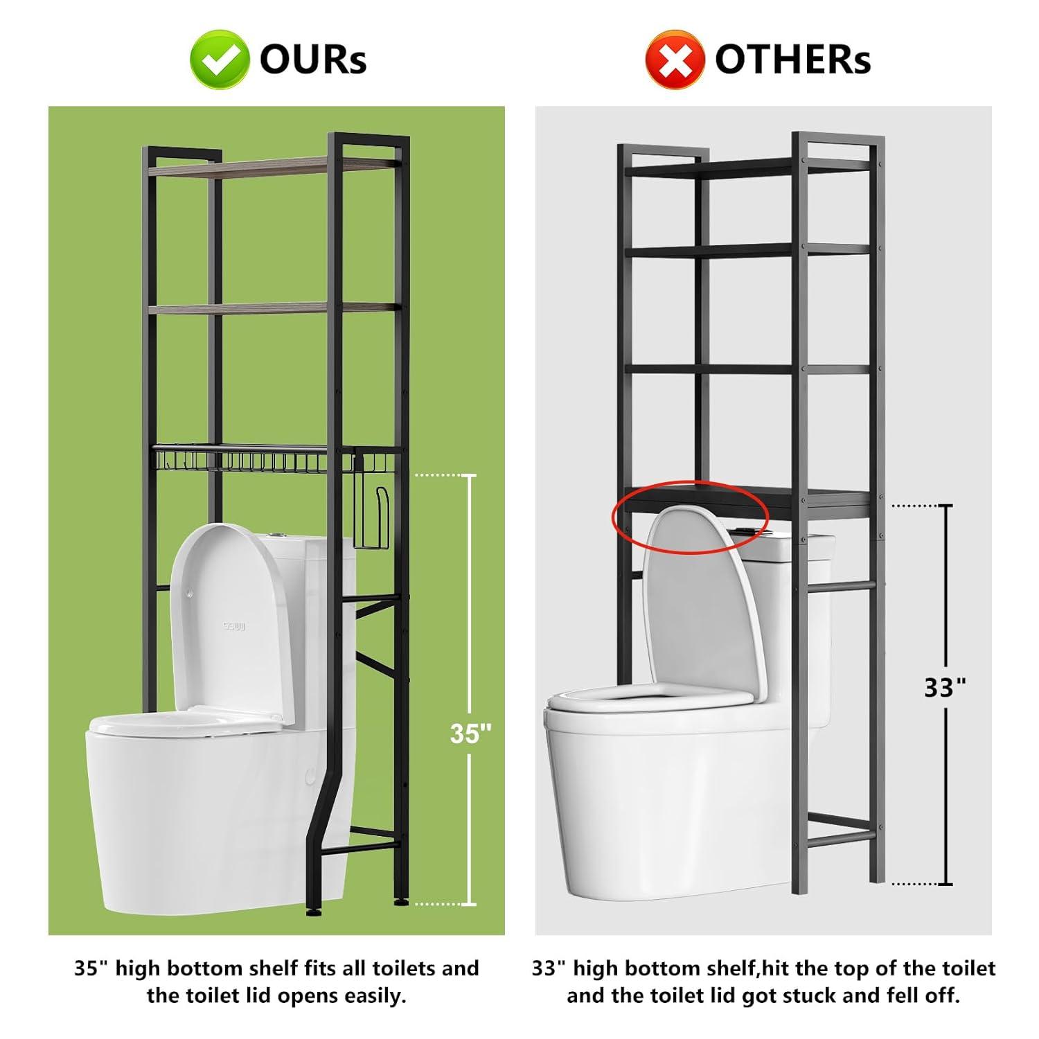 17 Stories Over-The-Toilet Storage Rack, 3-Tier Bathroom Organizer Shelf Over Toilet With Shelf And Basket, Freestanding Space Saver Bathroom Shelves Above Toilet For Room