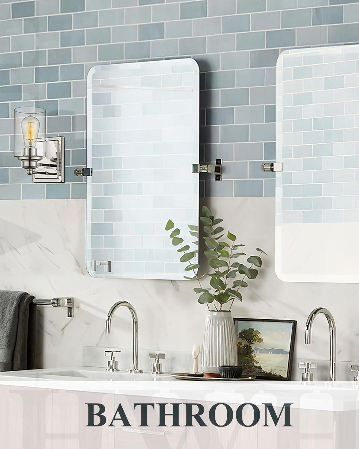 Chrome and Clear Glass Modern Bathroom Vanity Light