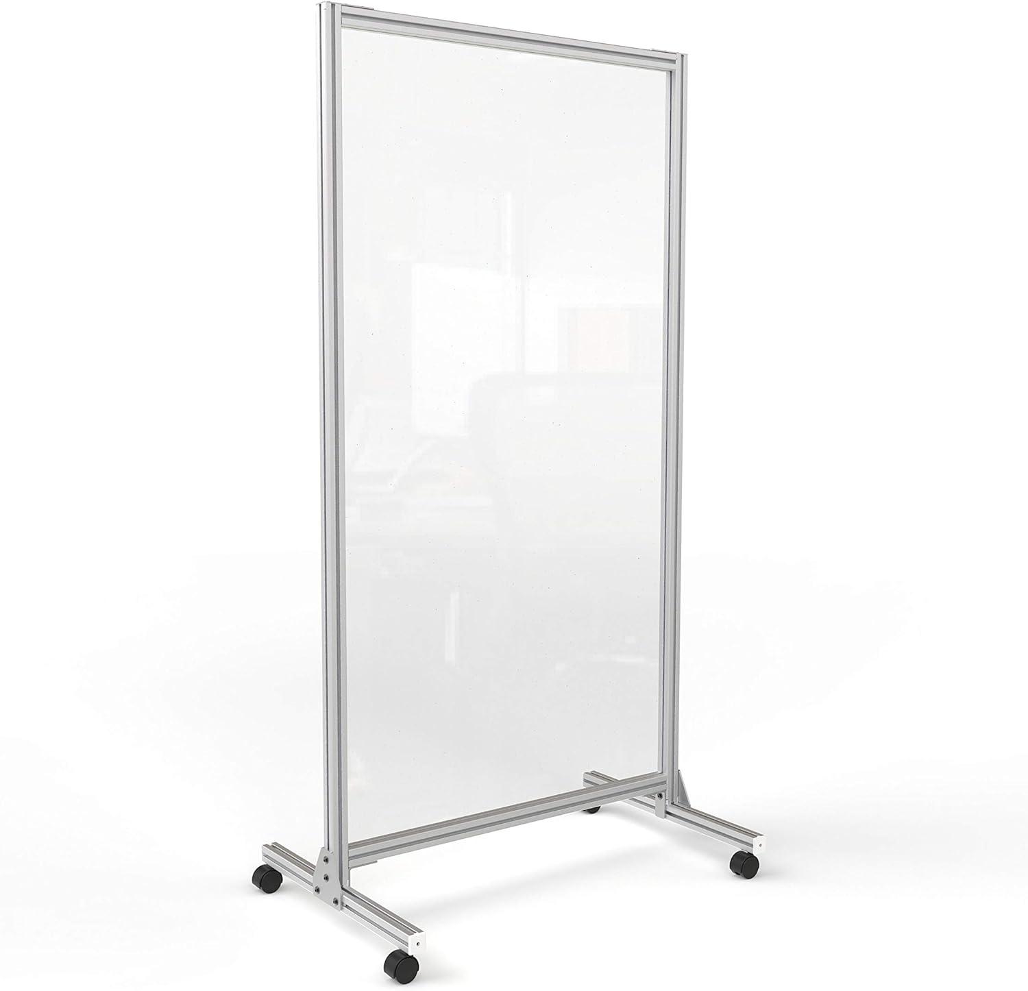 Ghent Acrylic Mobile Divider with Thermometer Access Cutout, 38.5" x 23.75" x 74.19", Clear