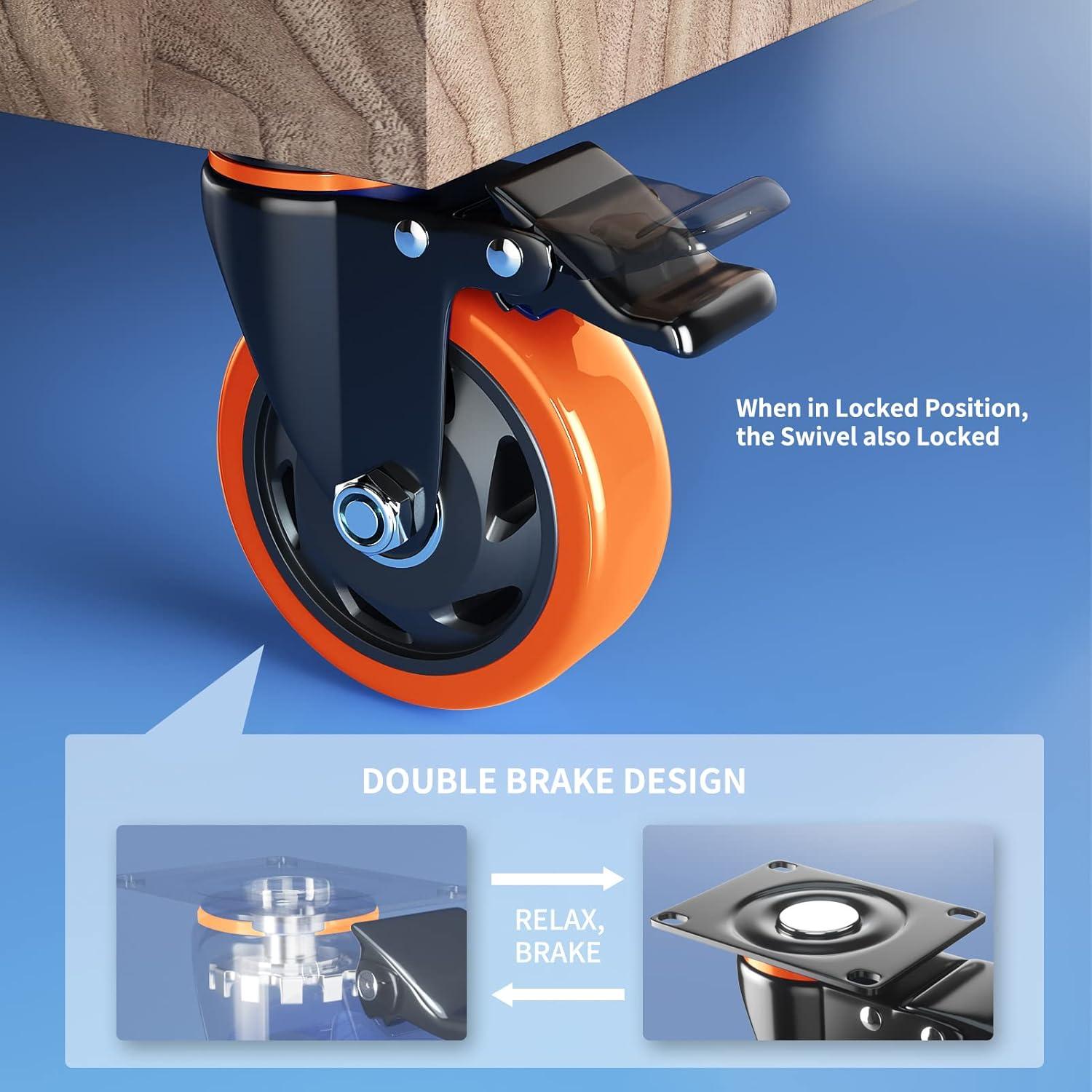 KFFKFF 4 Pack 5" Caster Wheels Swivel Plate Casters Heavy Duty with Locking Brake
