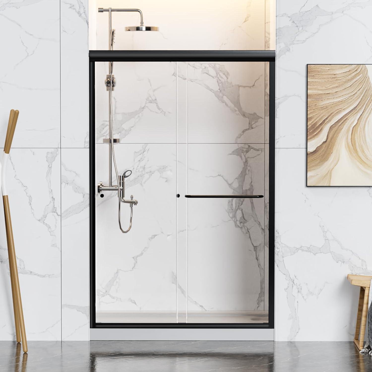 44-48"Wx72" H Semi-Frameless Double Sliding Shower Door,1/4"Thick SGCC Glass, Adjustable Width