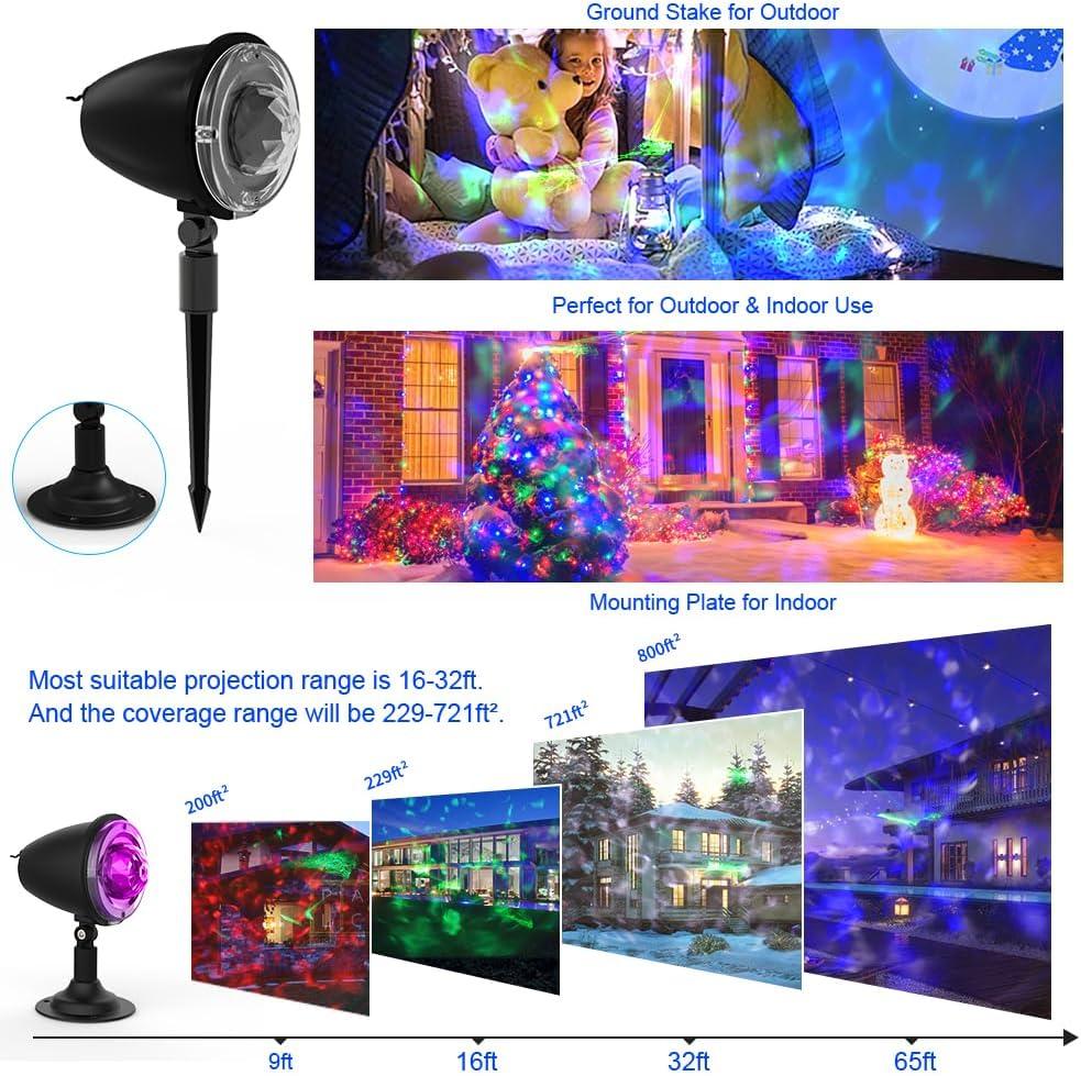 Halloween Projector Lights Outdoor,Christmas Decorations Holiday Projector,Water Wave Ocean Effect Night Light with Remote,Waterproof LED Landscape Light for Wedding Garden Wall Tree Decoration