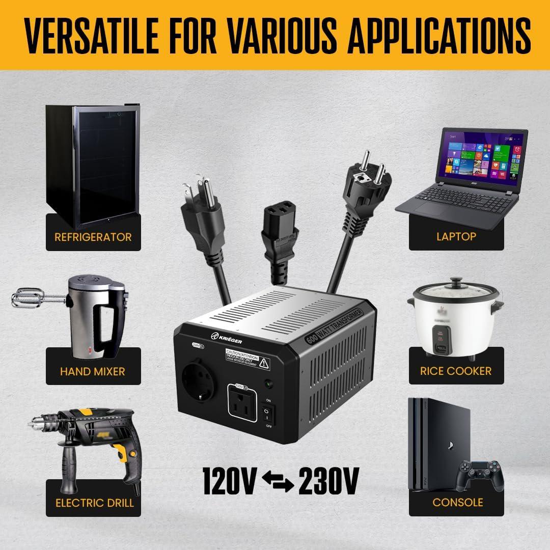 K KRIËGER 600 Watt Voltage Transformer, 220V to 110V, 110V to 220V, Step Up Step Down Voltage Converter, MET Approved Under UL, CSA