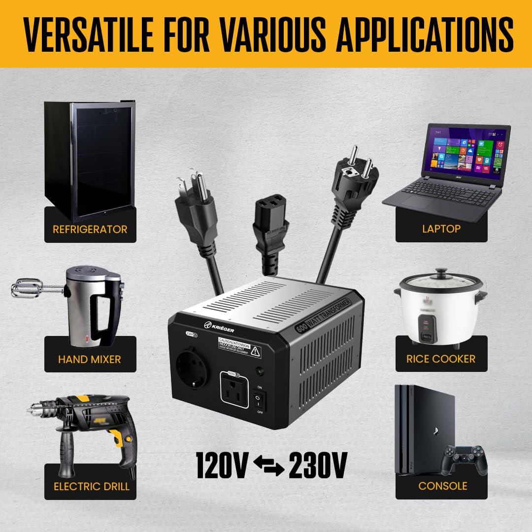 K KRIËGER 600 Watt Voltage Transformer, 220V to 110V, 110V to 220V, Step Up Step Down Voltage Converter, MET Approved Under UL, CSA